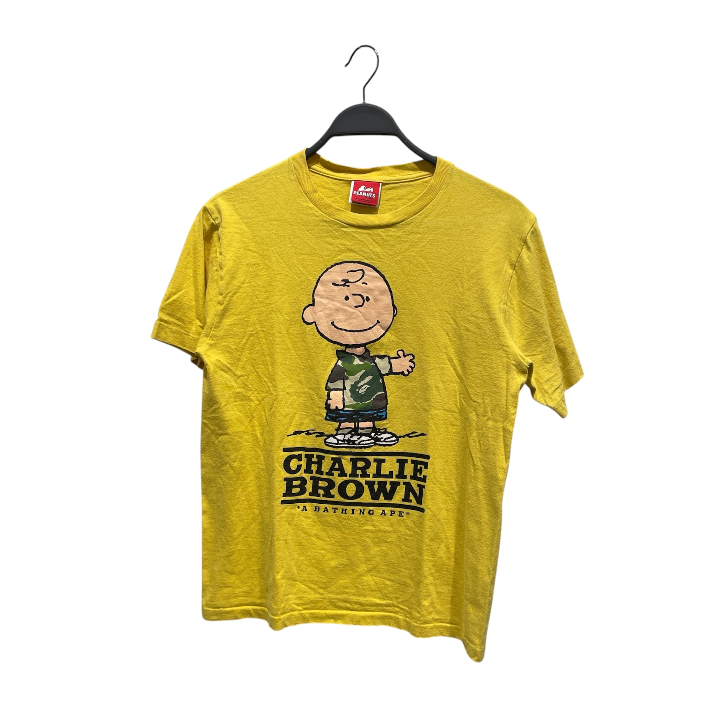 A BATHING APE/T-Shirt/S/Cotton/YEL/CHARLIE BROWN I NEED FRIENDS T view 1