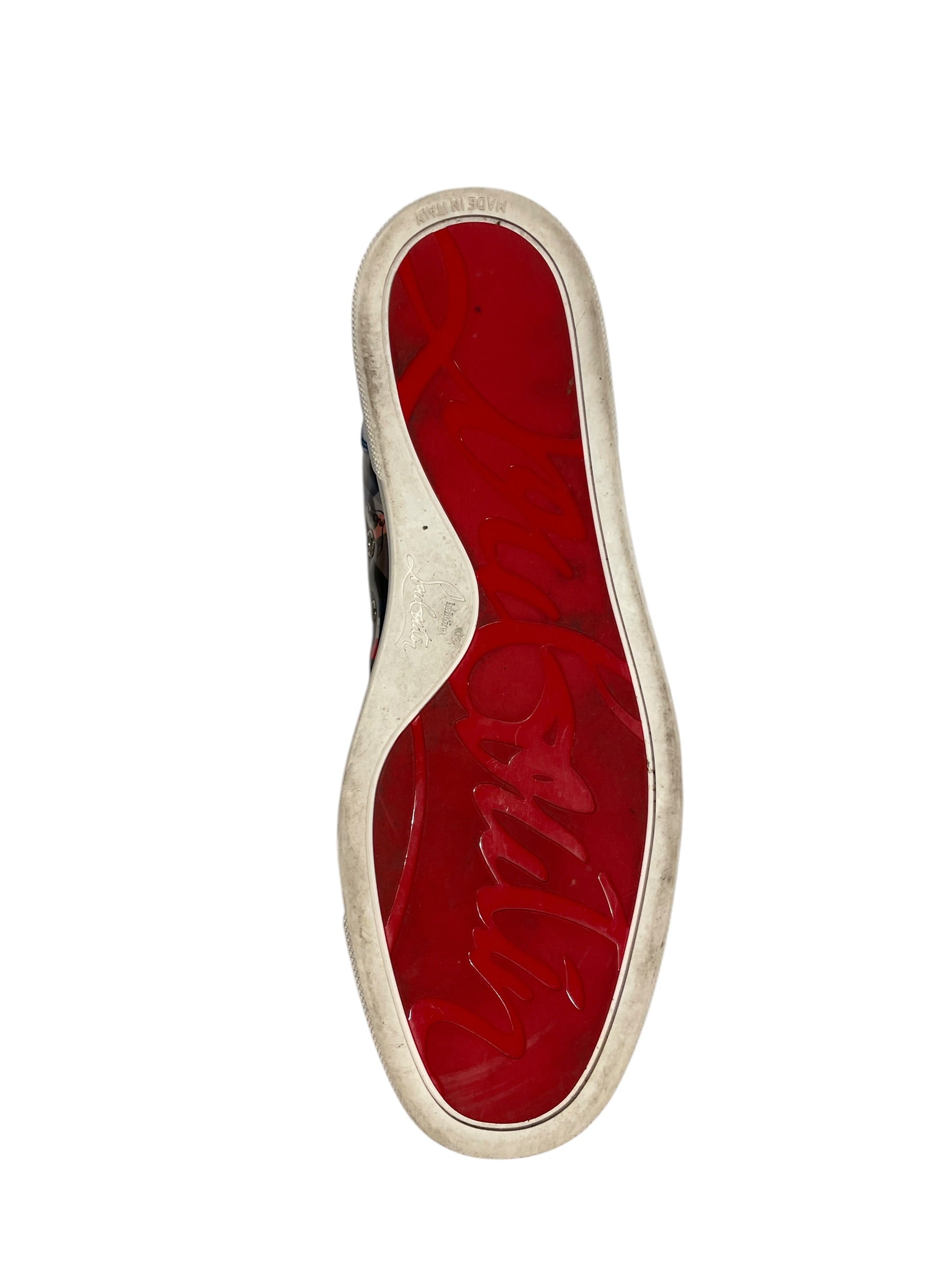 Christian Louboutin/Hi-Sneakers/US 7.5/Graphic/Leather/MLT/U-Tip/Spike YLW & BLU Border view 3