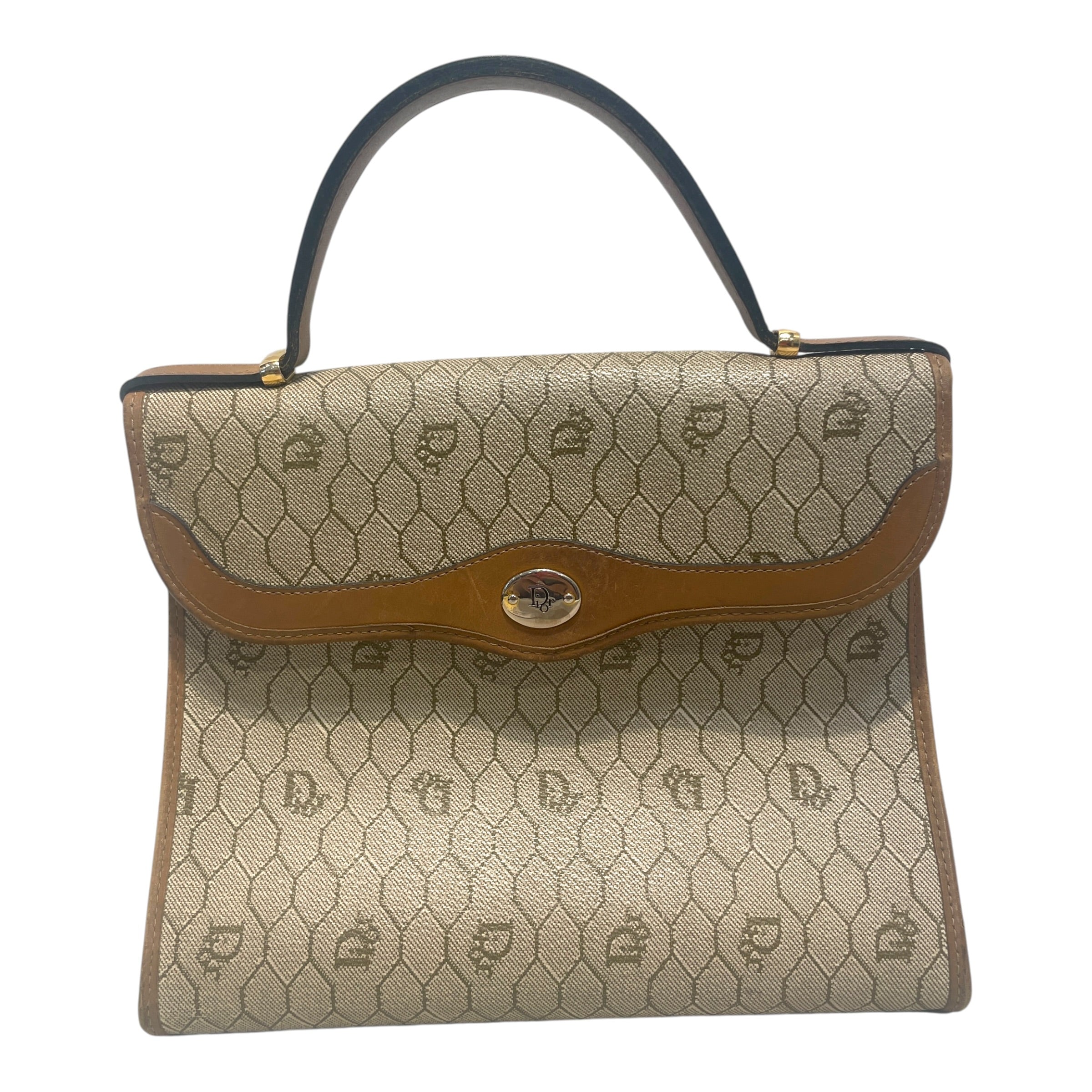 Christian Dior/Hand Bag/Monogram/Leather/CRM/Honeycomb canvas bag view 1