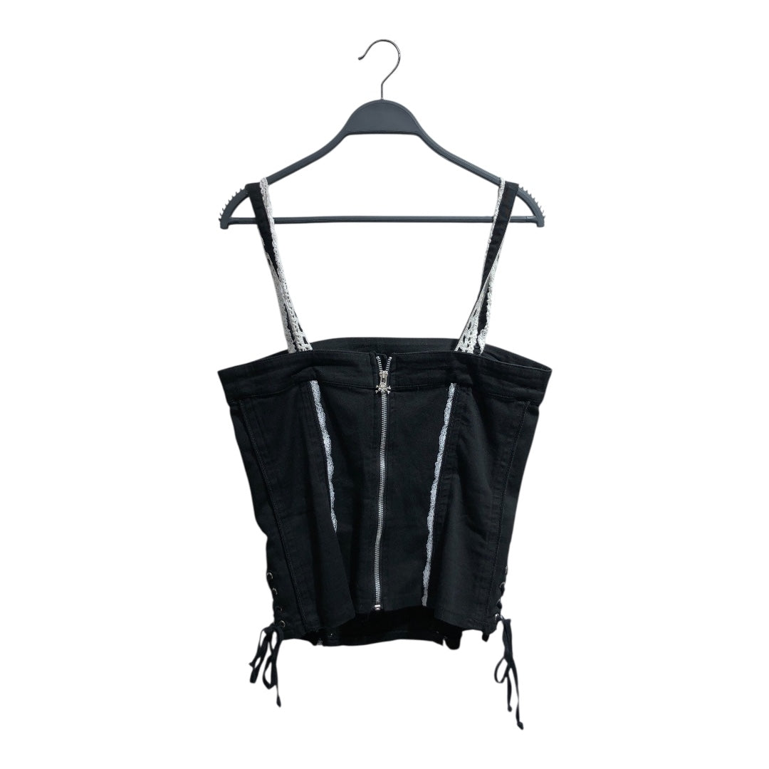 TRIPP NYC/SL Blouse/L/Cotton/BLK/white lace trim zipup view 2