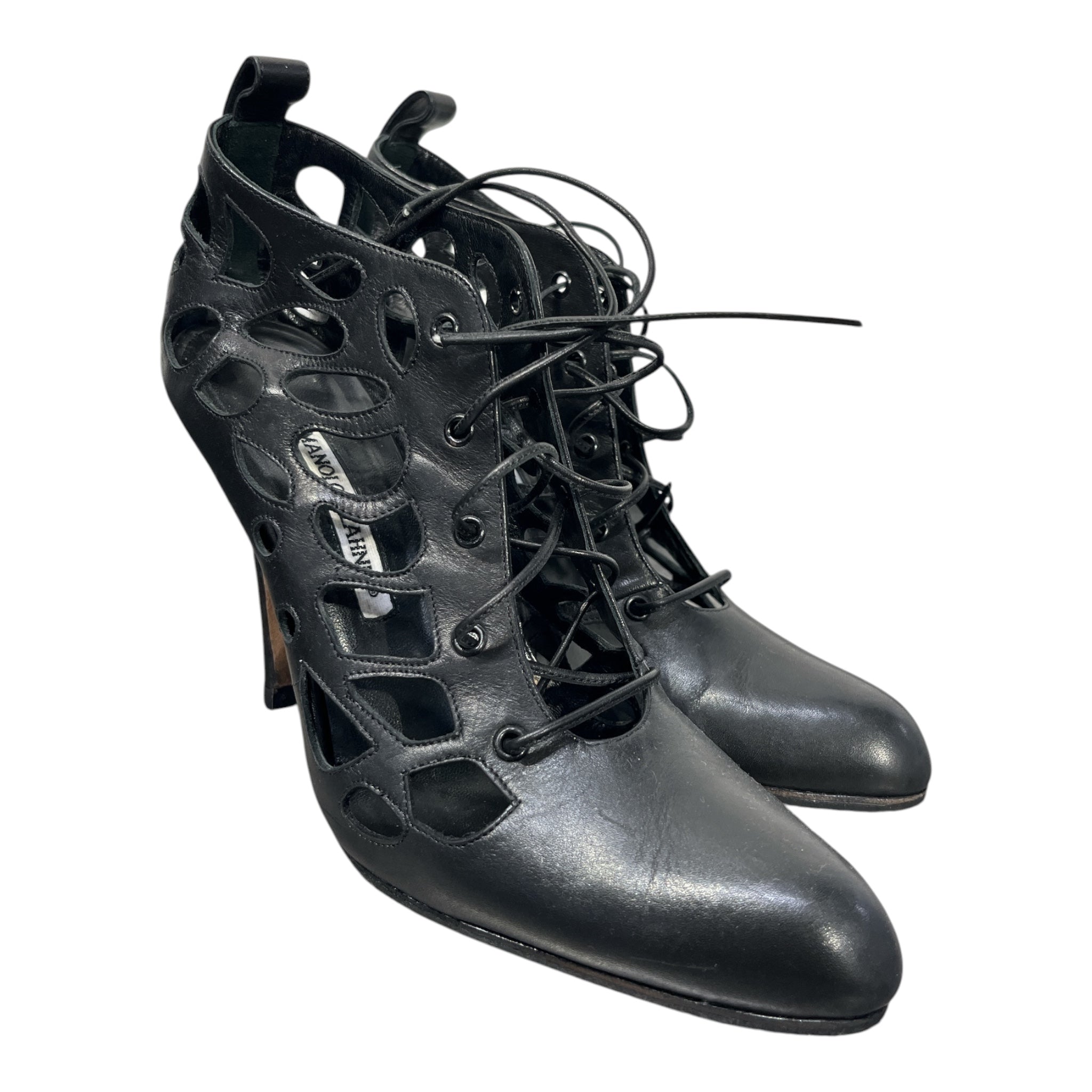 MANOLO BLAHNIK/Heels/EU 38.5/Leather/BLK/HOLEY view 1
