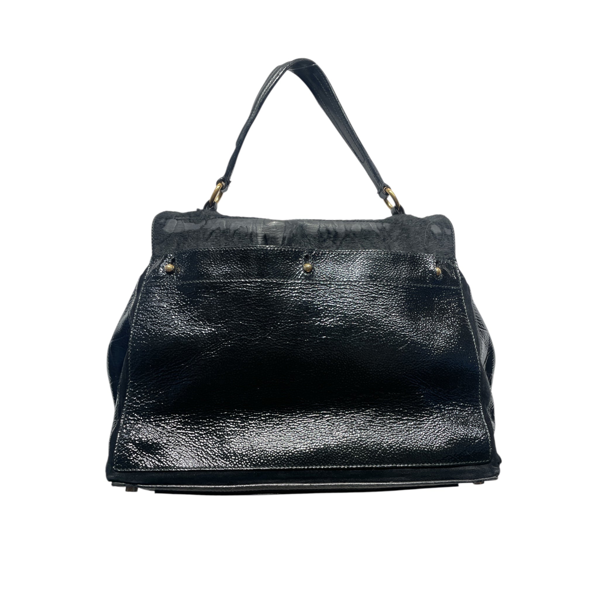 YVES SAINT LAURENT/Hand Bag/Leather/BLK/VINTAGE W FUR+ view 2