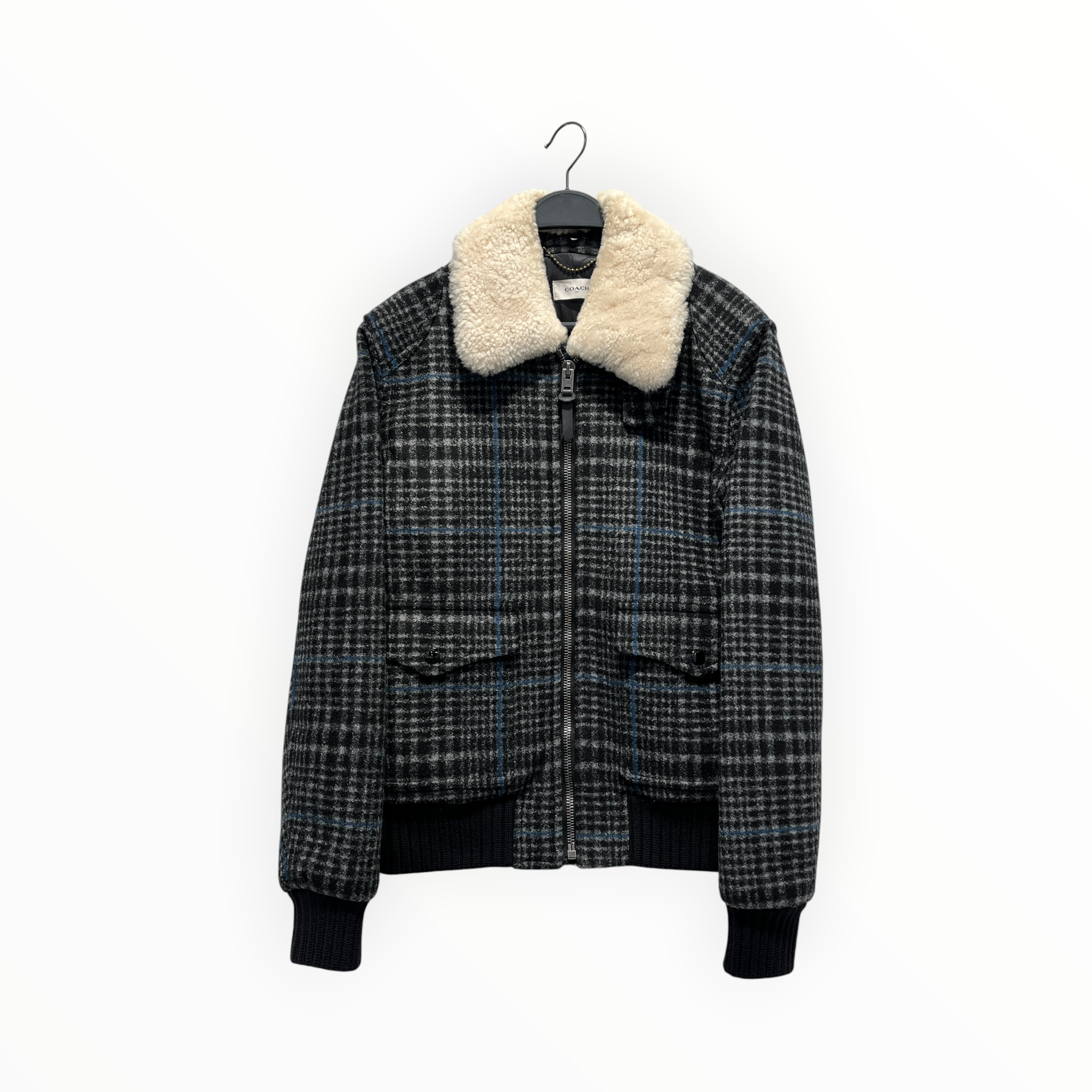 COACH/Fleece Jkt/46/Acrylic/BLU/Plaid/SHEARLING COAT SZ 46 view 2