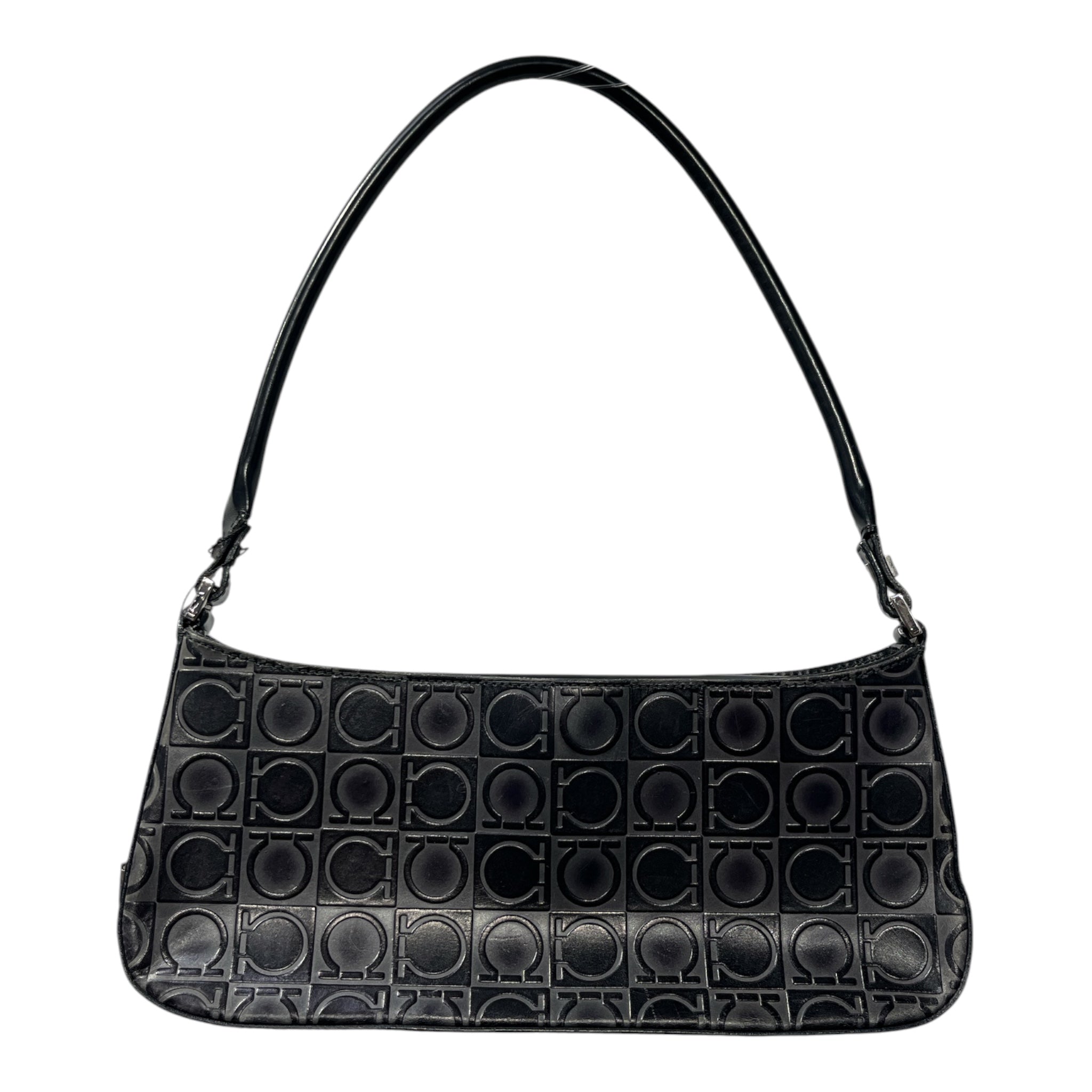 Salvatore Ferragamo/Hand Bag/Monogram/Leather/BLK/EMBOSSED GANCINI SILVER DETAIL view 1