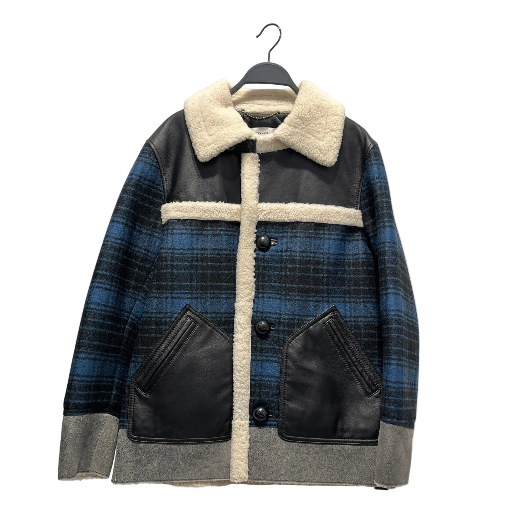 COACH/Fleece Jkt/44/Acrylic/BLU/Plaid/SHEARLING COAT SZ 44 view 1