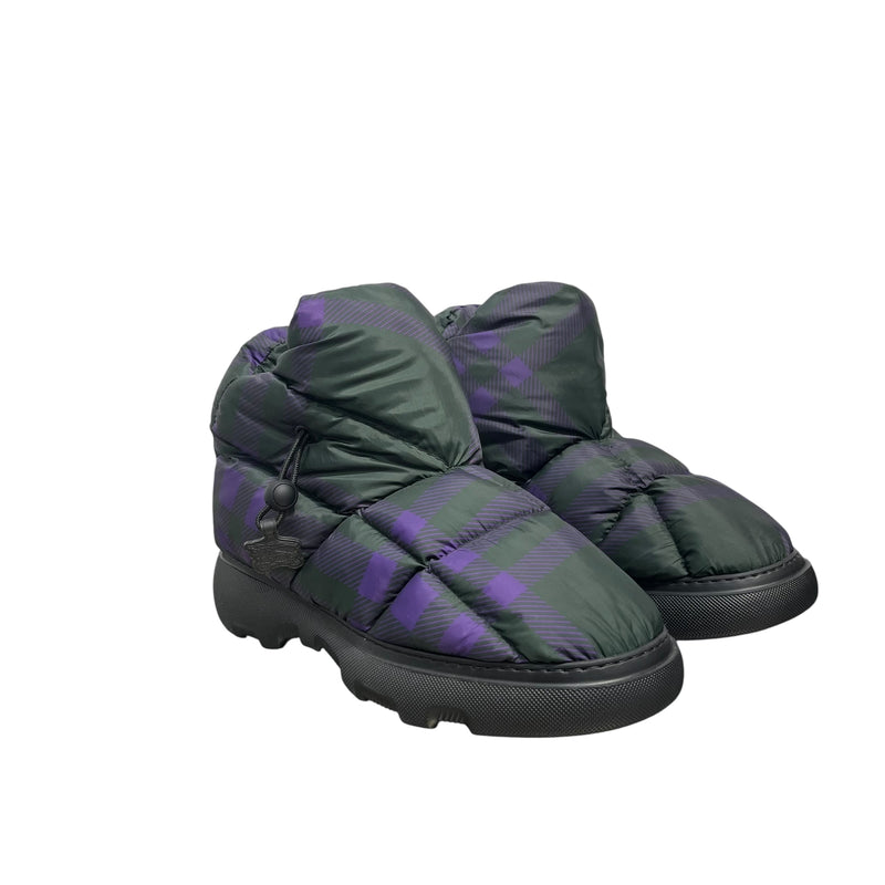 BURBERRY/Boots/EU 43.5/Plaid/Nylon/GRN/PUFFER SLIP ON BOOT
