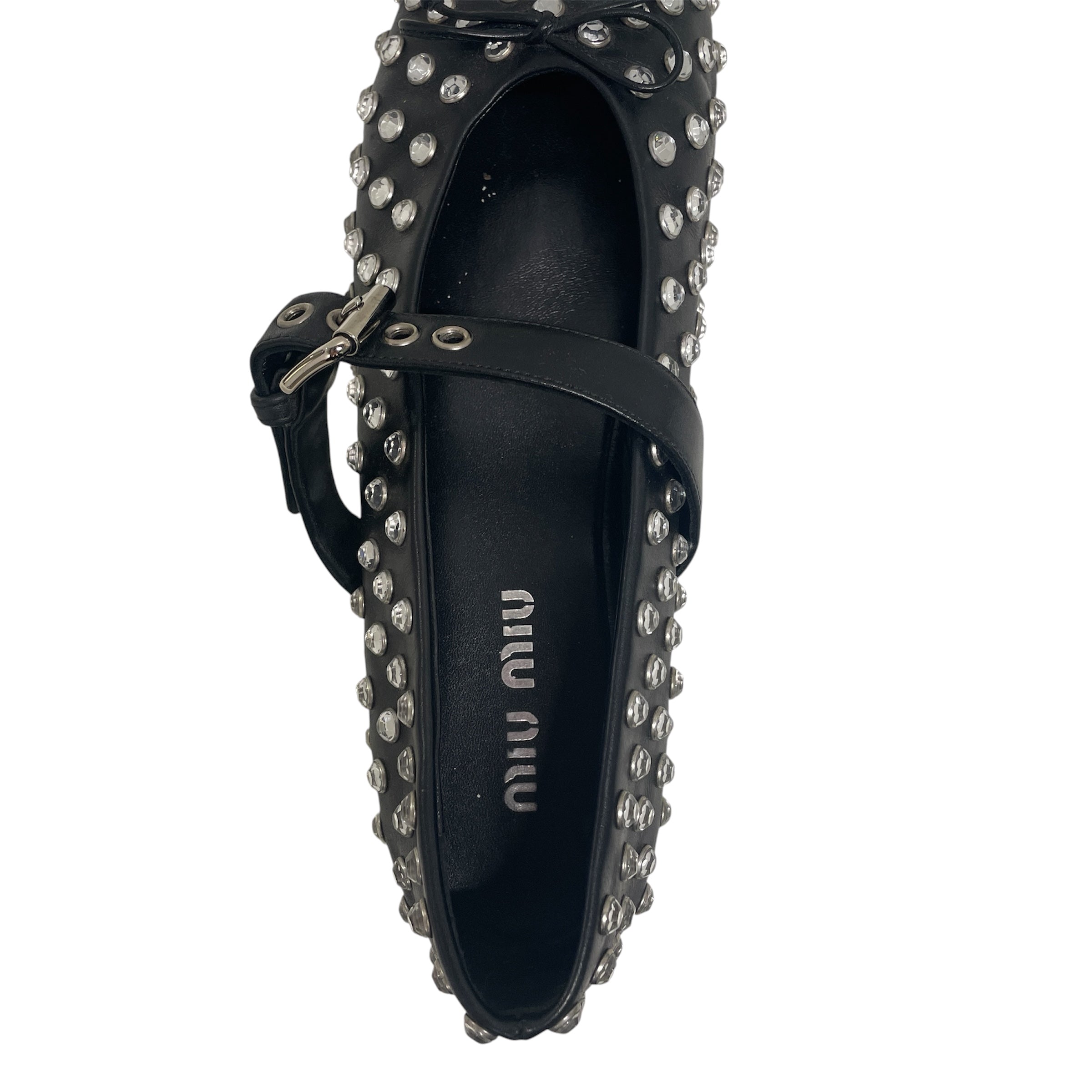 MIU MIU/Shoes/EU 41/Leather/BLK/rhinestone/ballet flats view 3