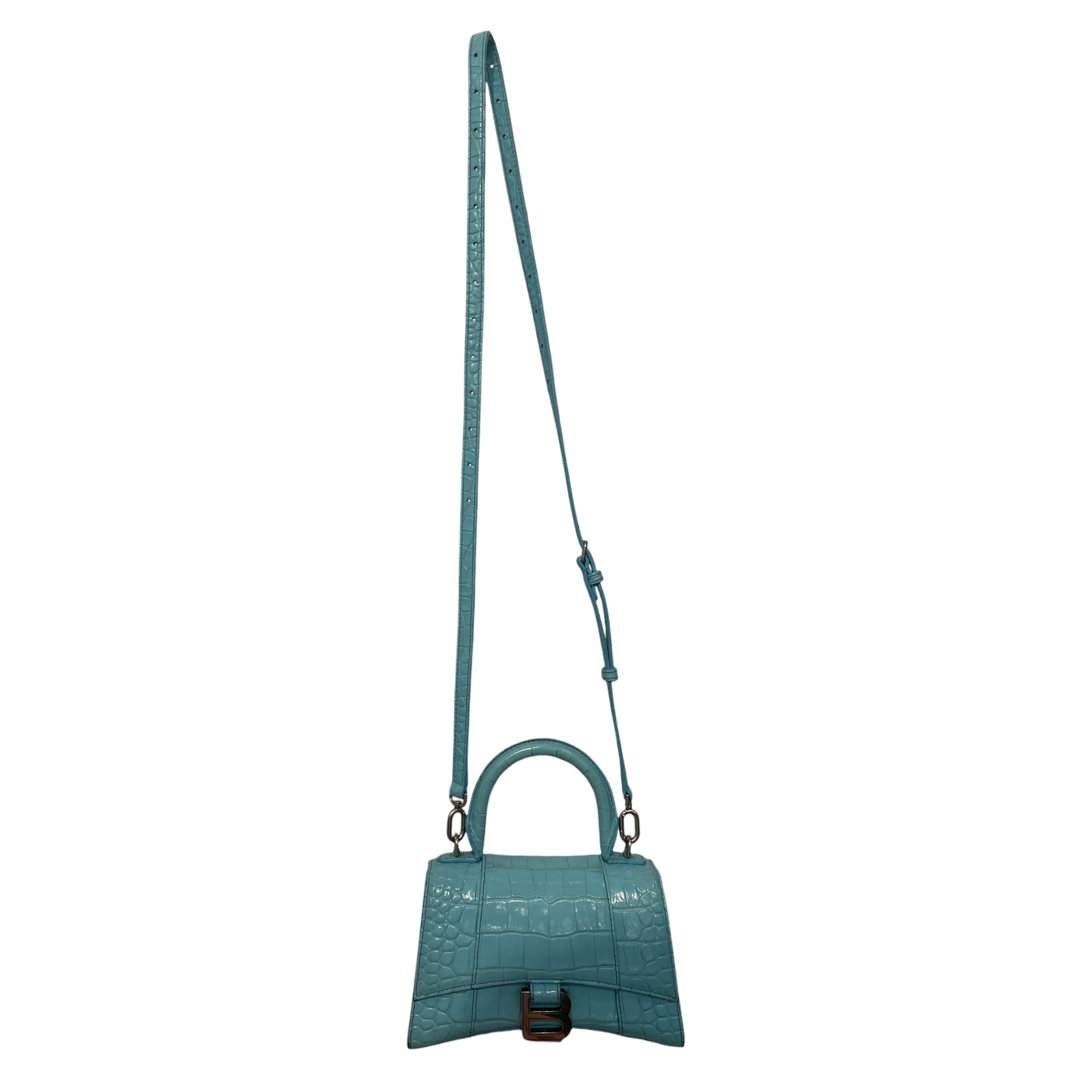 BALENCIAGA/Bag/Leather/BLU/hourglass croc embossed view 3