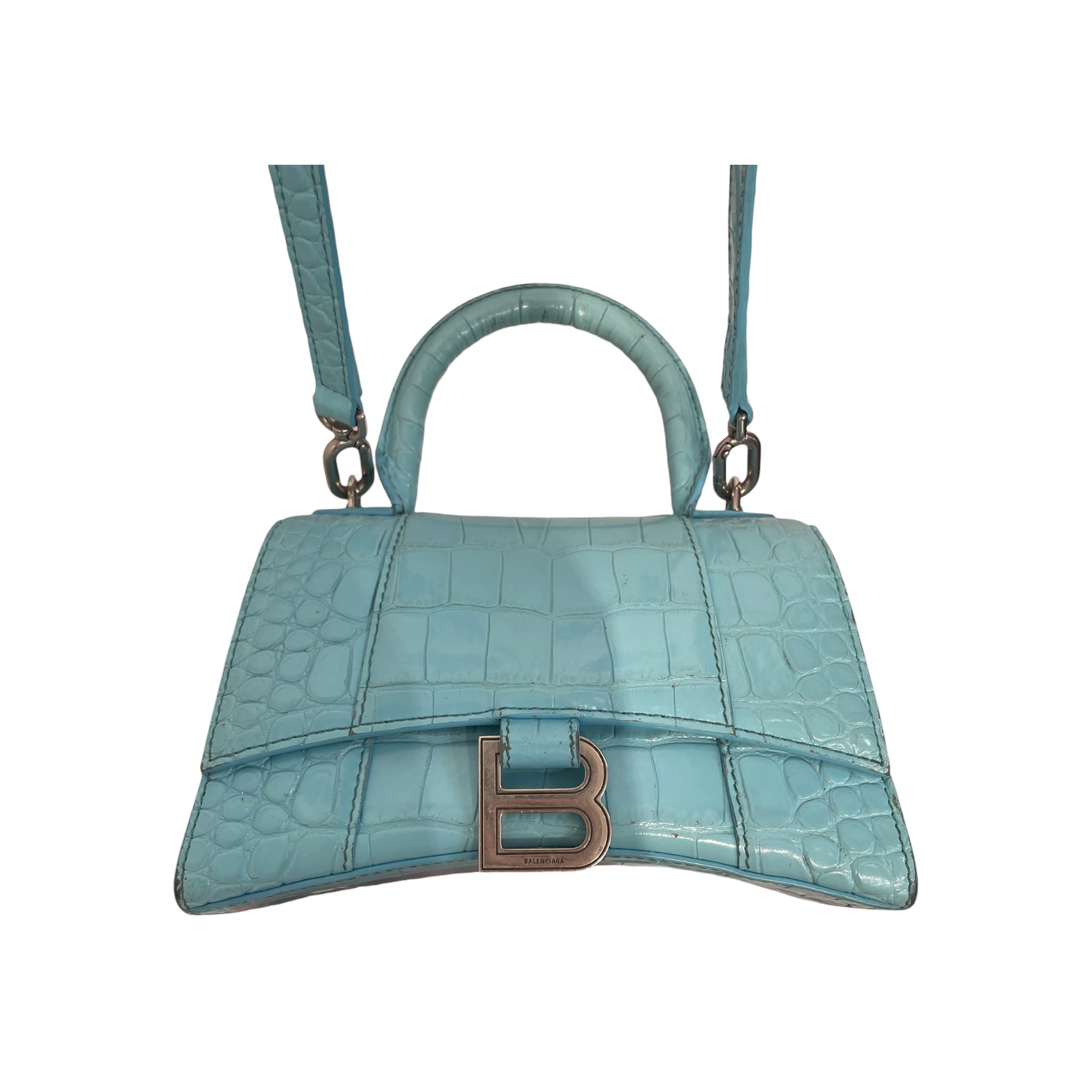 BALENCIAGA/Bag/Leather/BLU/hourglass croc embossed view 1