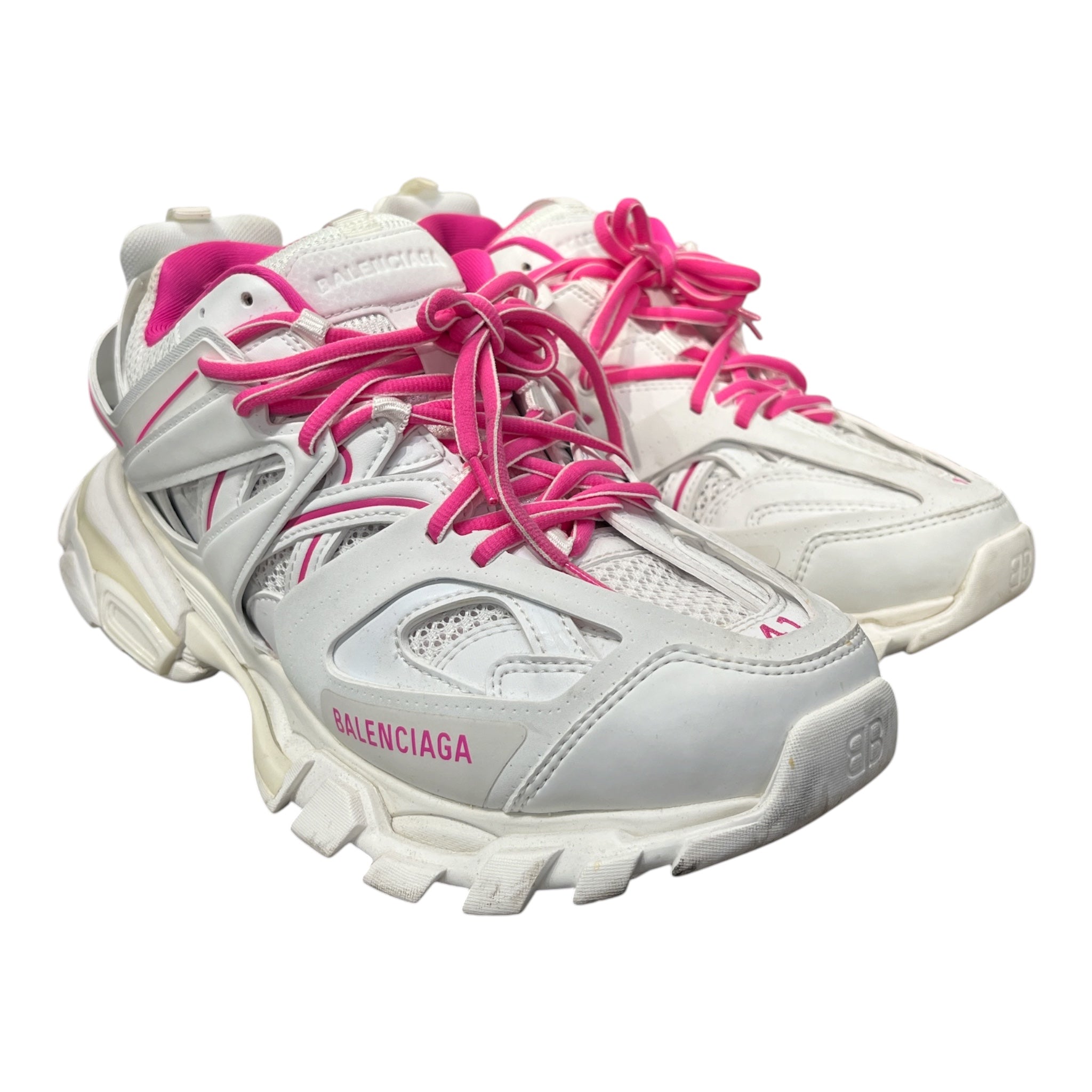 BALENCIAGA/Low-Sneakers/EU 41/Leather/WHT/TRACK WHITE AND NEON PINK view 1