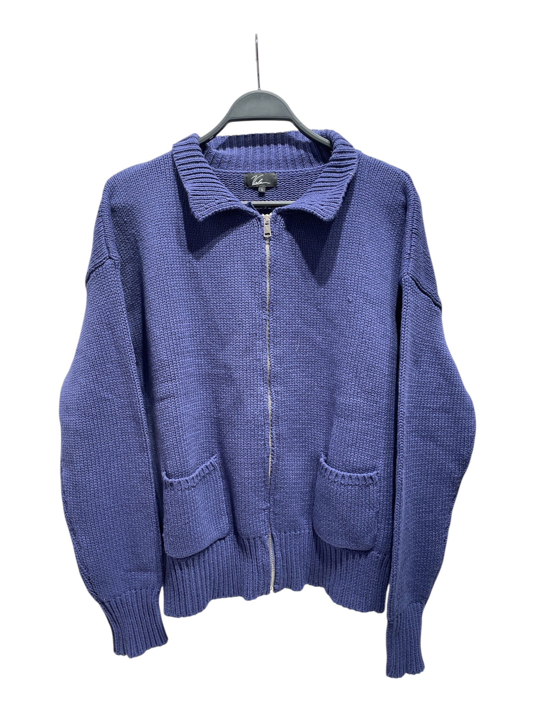 Vale/Sweater/L/Cotton/NVY/Embossed Zip Up Sweater view 1