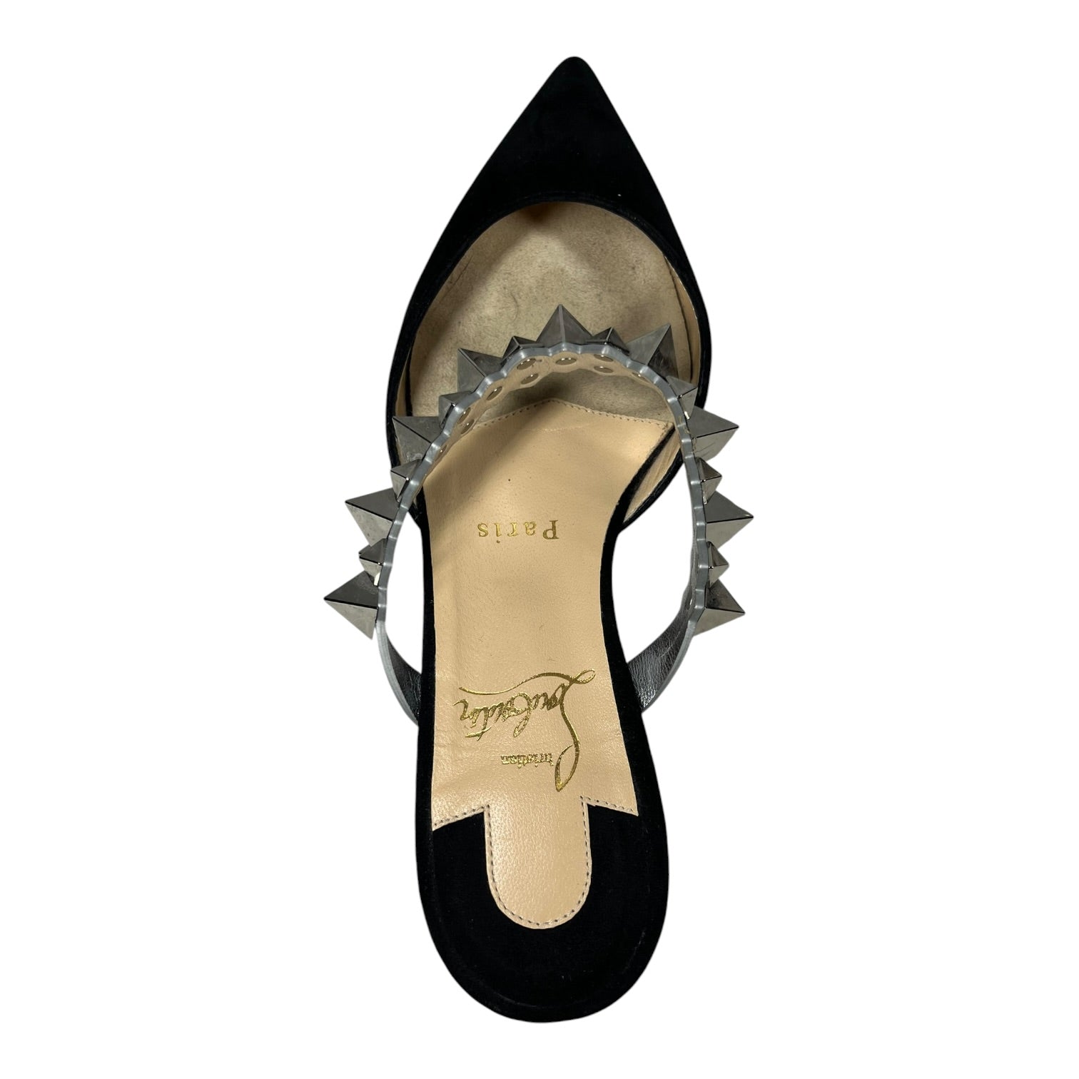 Christian Louboutin/Flat Shoes/EU 34/Suede/BLK/SPIKE STRAP FLATS view 3