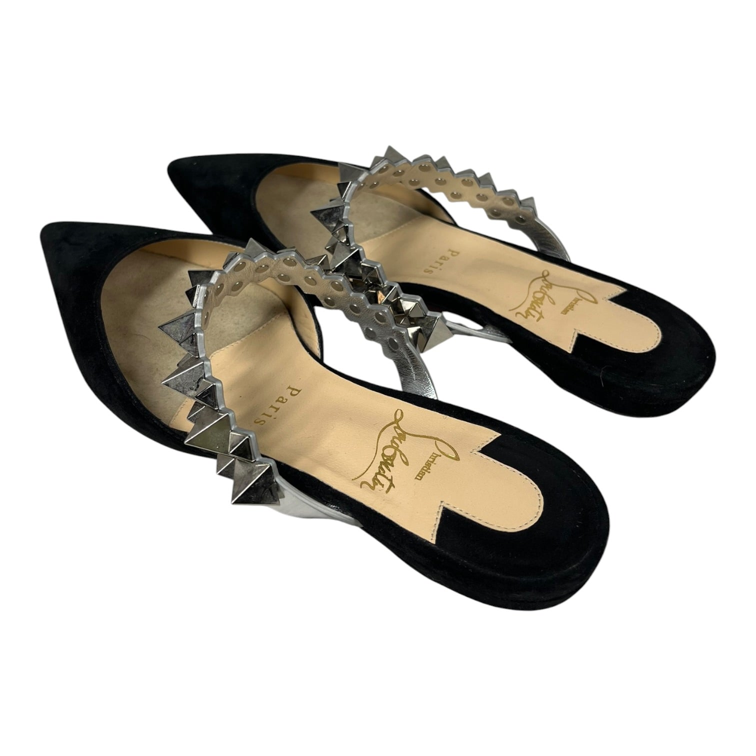 Christian Louboutin/Flat Shoes/EU 34/Suede/BLK/SPIKE STRAP FLATS view 2