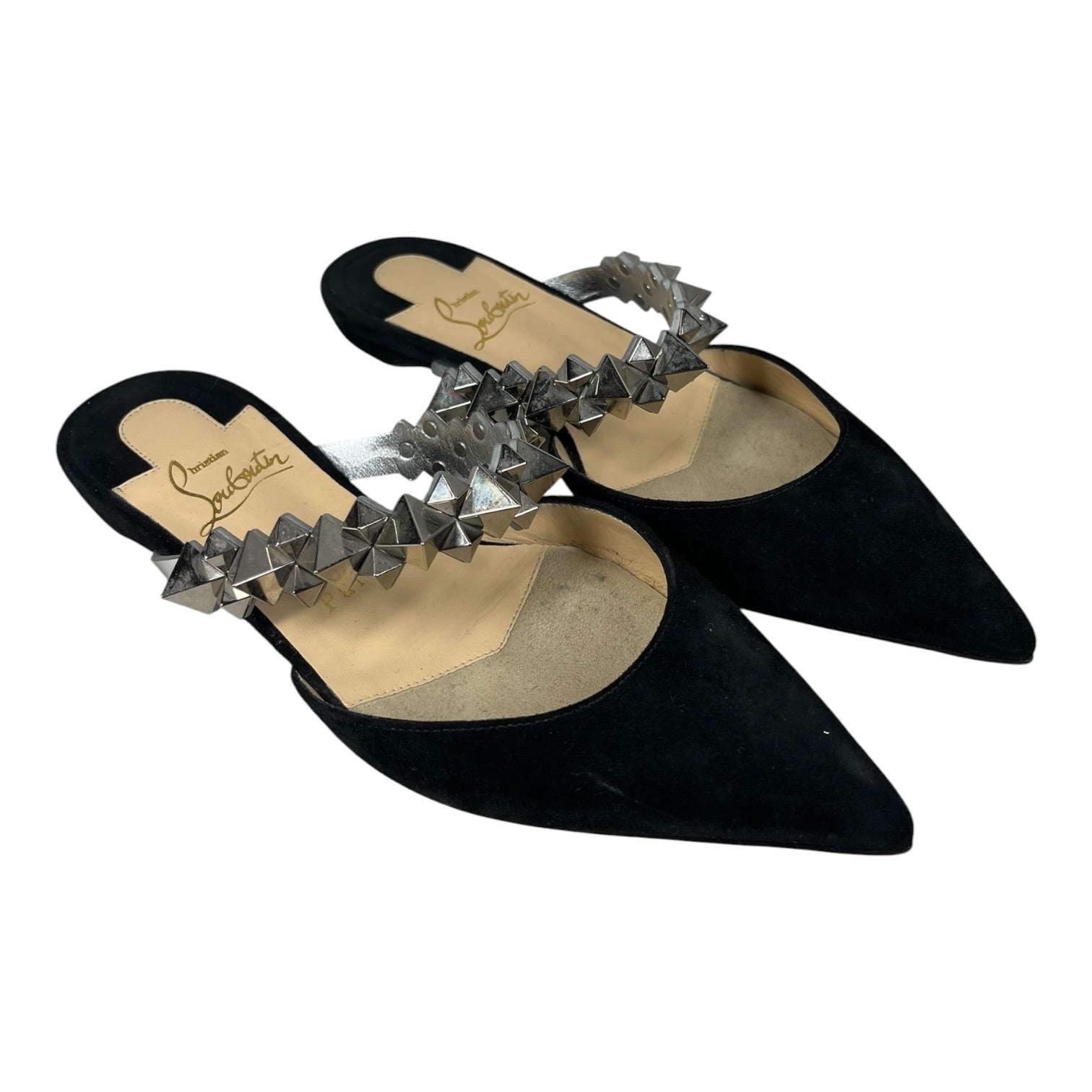 Christian Louboutin/Flat Shoes/EU 34/Suede/BLK/SPIKE STRAP FLATS view 1