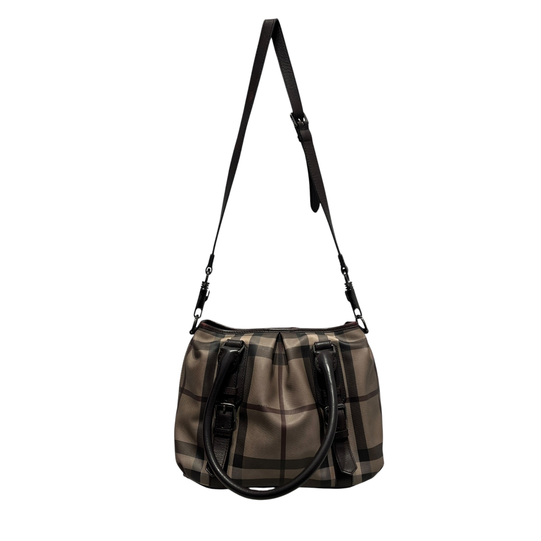 BURBERRY/Hand Bag/Leather/BRW/SMOKE CHECK view 3