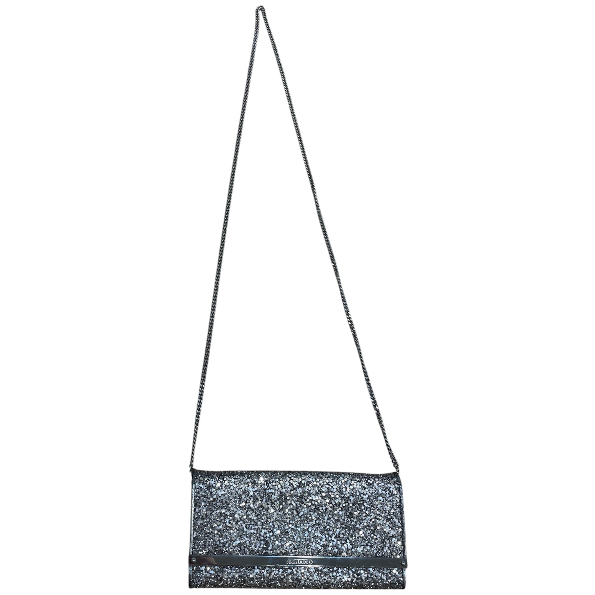 JIMMY CHOO/Clutch Bag/SLV/glitter clutch long strap view 6