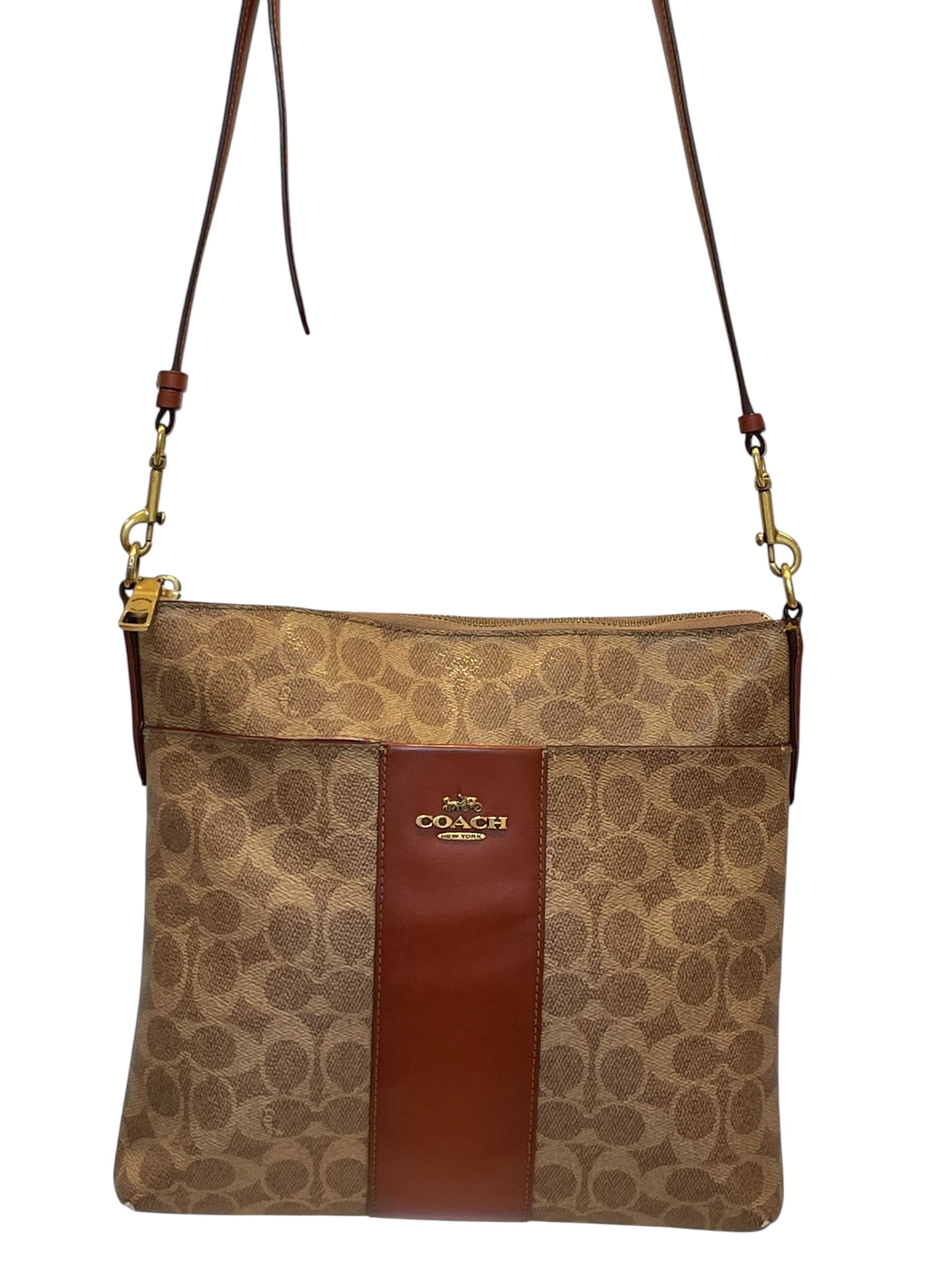 COACH/Cross Body Bag/Monogram/Leather/MLT/burgondy pocket/coach emblem view 1