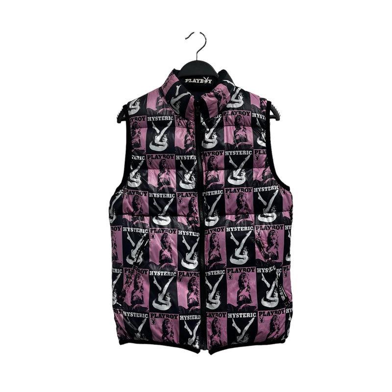 PLAYBOY/HYSTERIC GLAMOUR/Puffer Vest/S/All Over Print/Polyester/BLK/BLACK PINK REVERSABLE