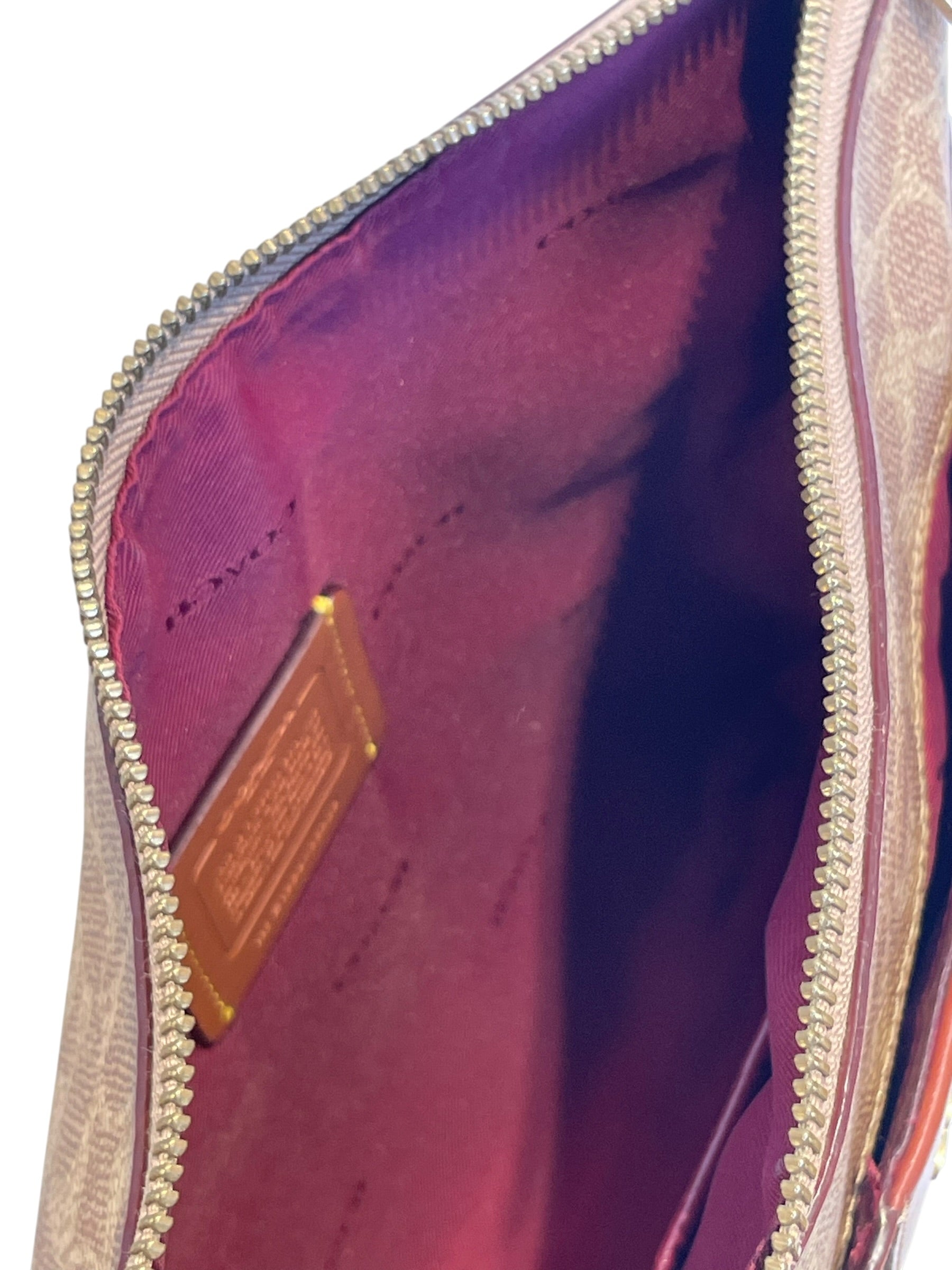 COACH/Cross Body Bag/Monogram/Leather/MLT/burgondy pocket/coach emblem view 5