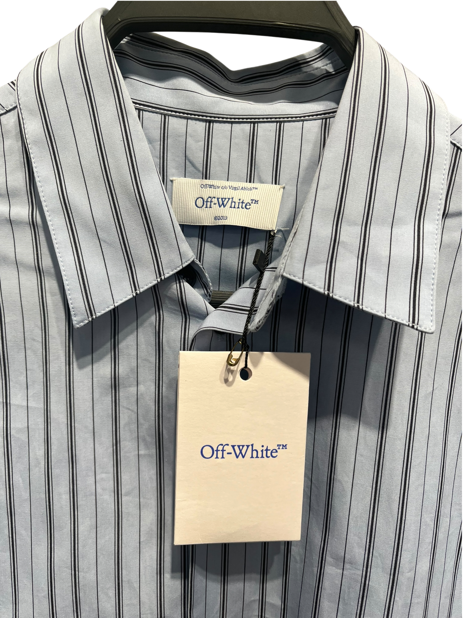 OFF-WHITE/LS Shirt/S/Cotton/BLU/Open Coller/Stripe/ view 3