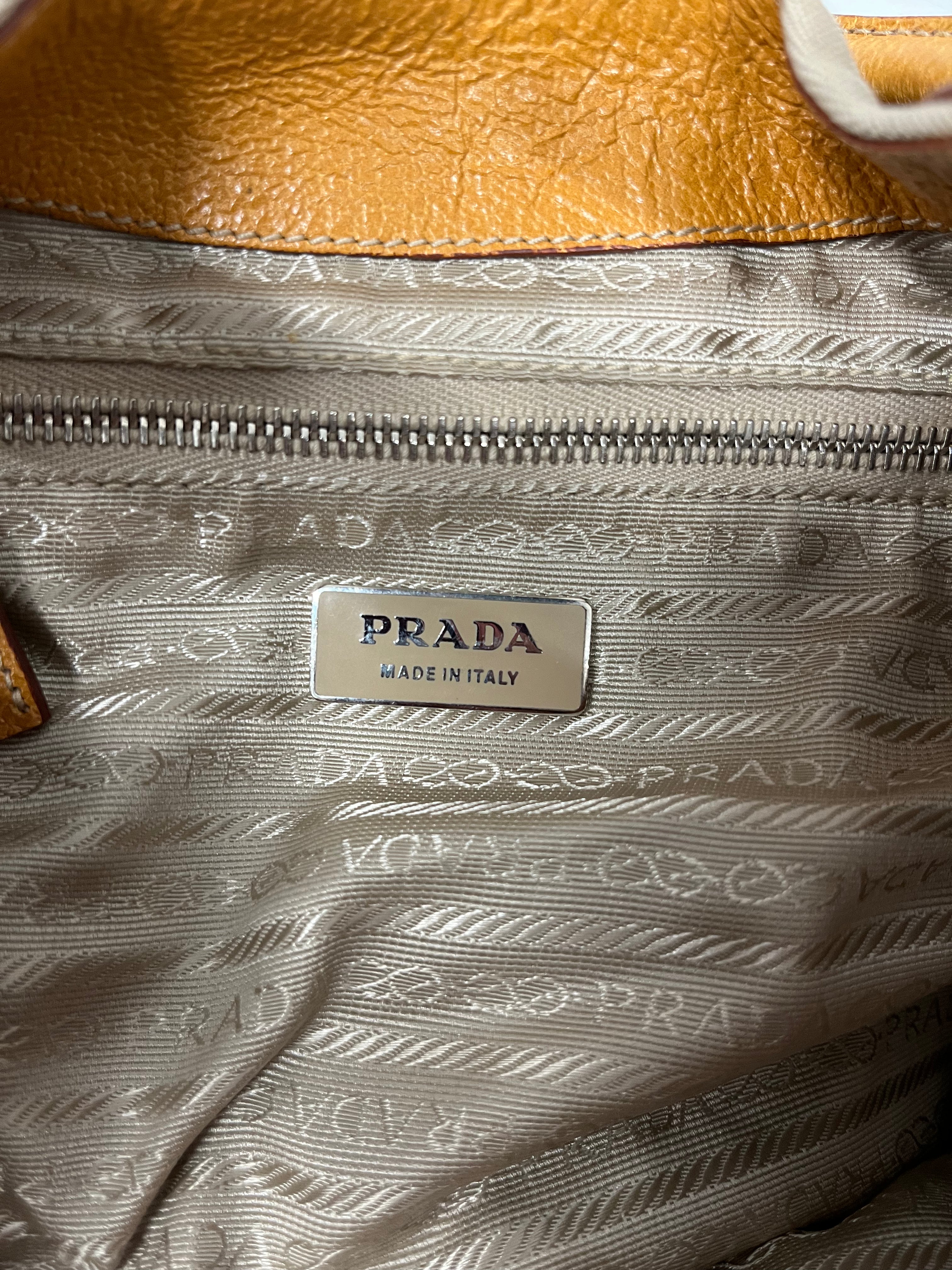 PRADA/Hand Bag/M/Border/Leather/MLT/crm/org/cingiahle trimmed cana view 3