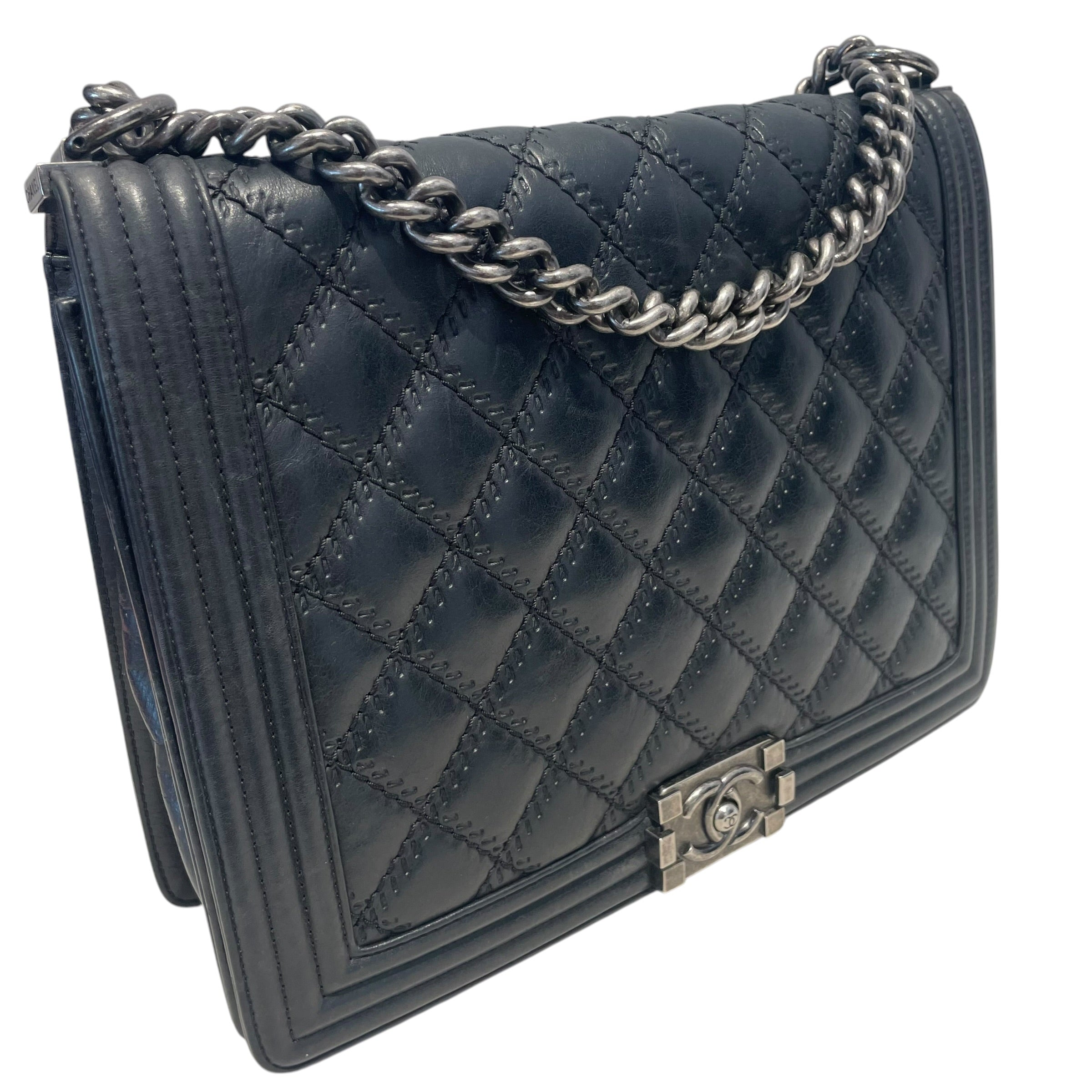 CHANEL/Cross Body Bag/Leather/BLK/Double Stitch Boy Bag view 6