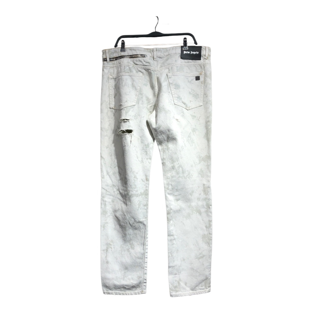 Palm Angels/Straight Pants/36/Cotton/WHT/Distressed/All Over Print/Painted Zipper Waist/Knees view 2