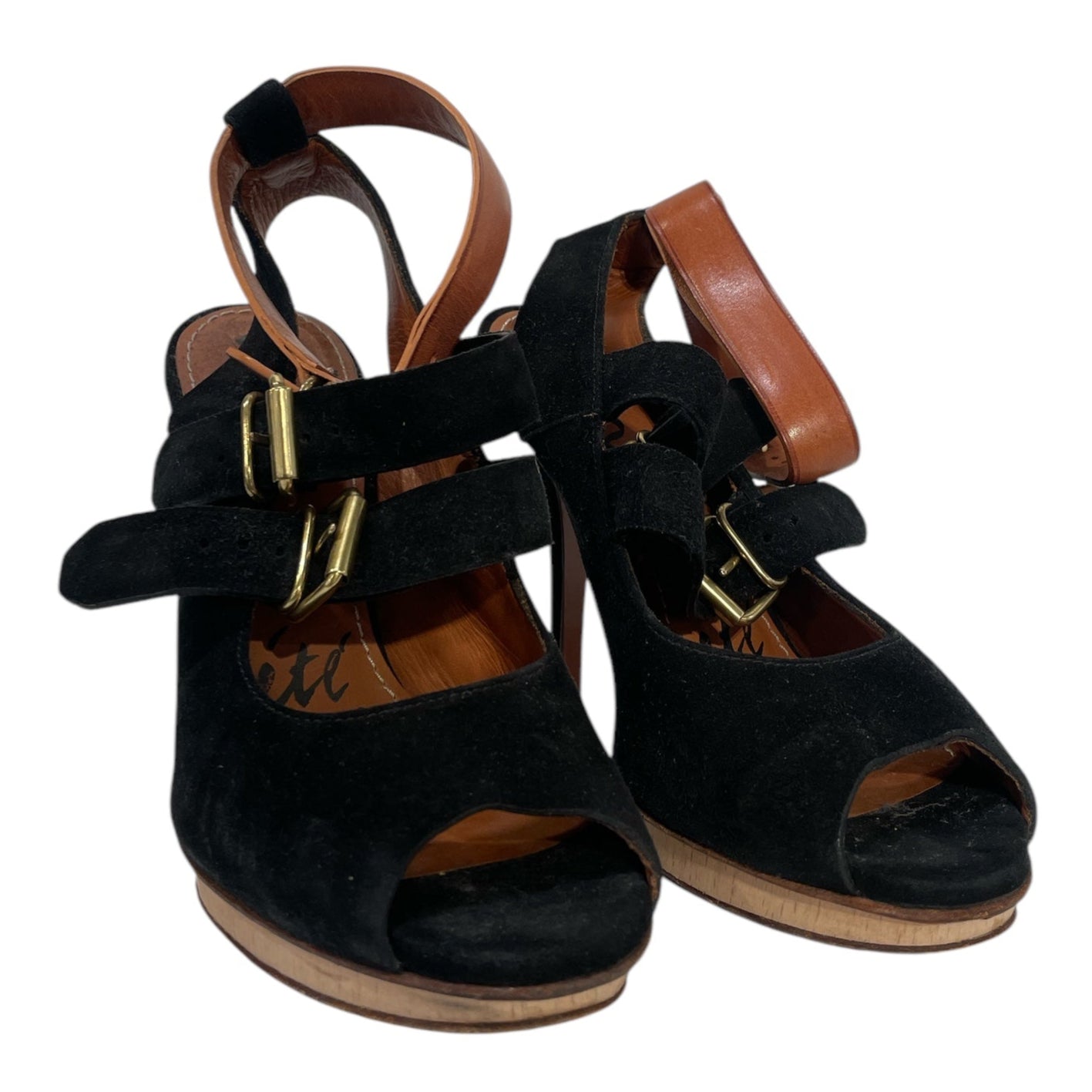 LANVIN/Heels/EU 35.5/Suede/BLK/GOLD BUCKLE view 1