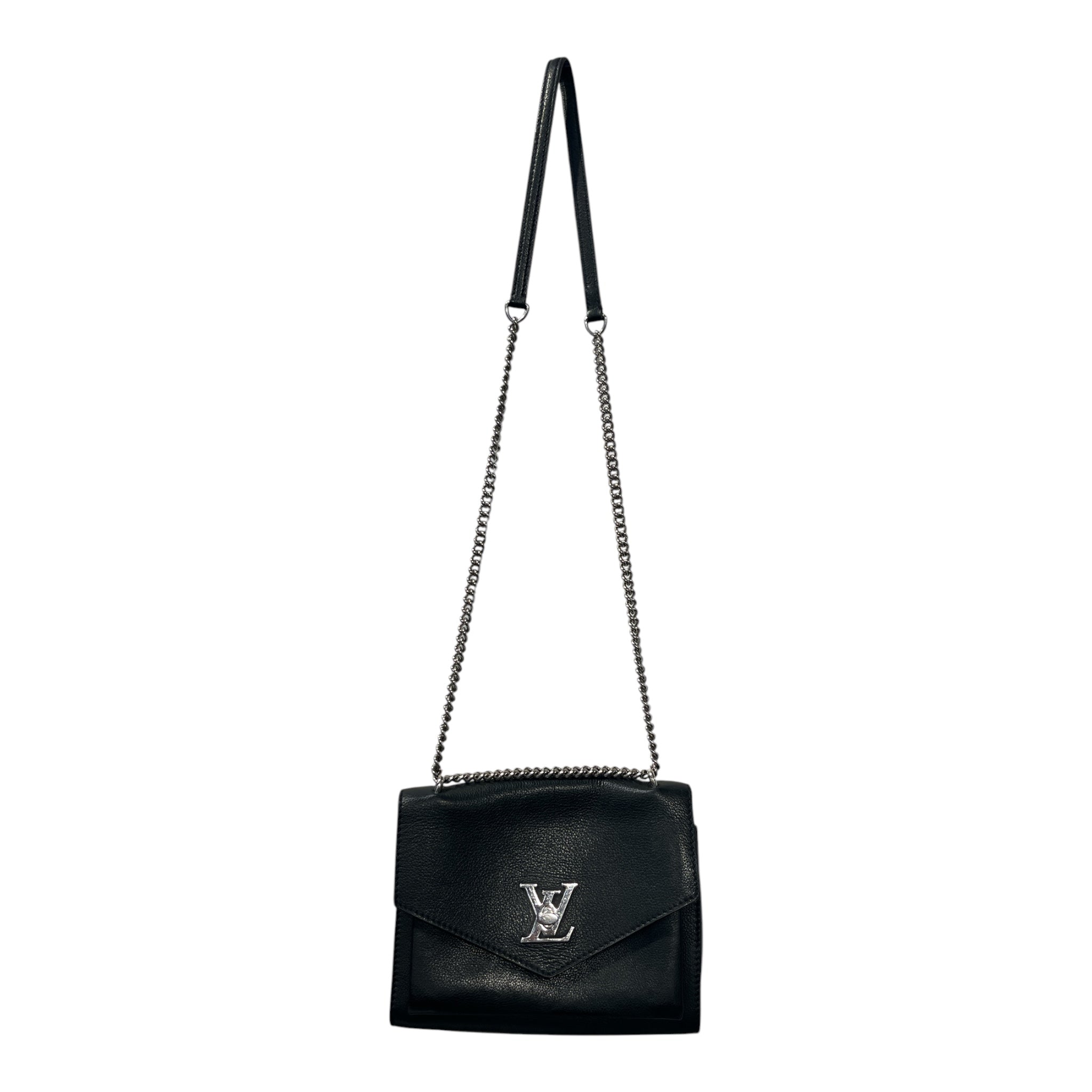 LOUIS VUITTON/Cross Body Bag/Leather/BLK/SILV CHAIN & LV view 1