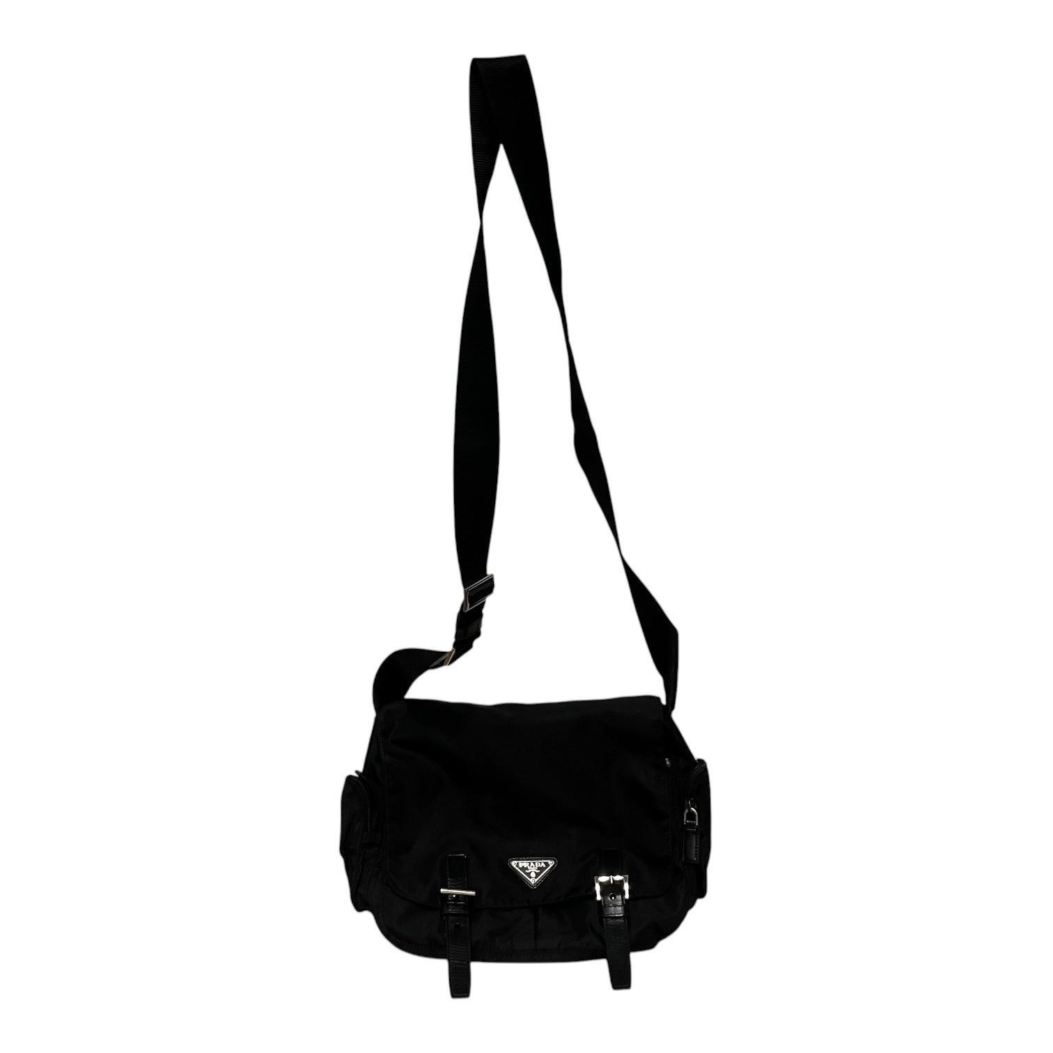 PRADA/Cross Body Bag/Nylon/BLK/messenger double buckle view 1