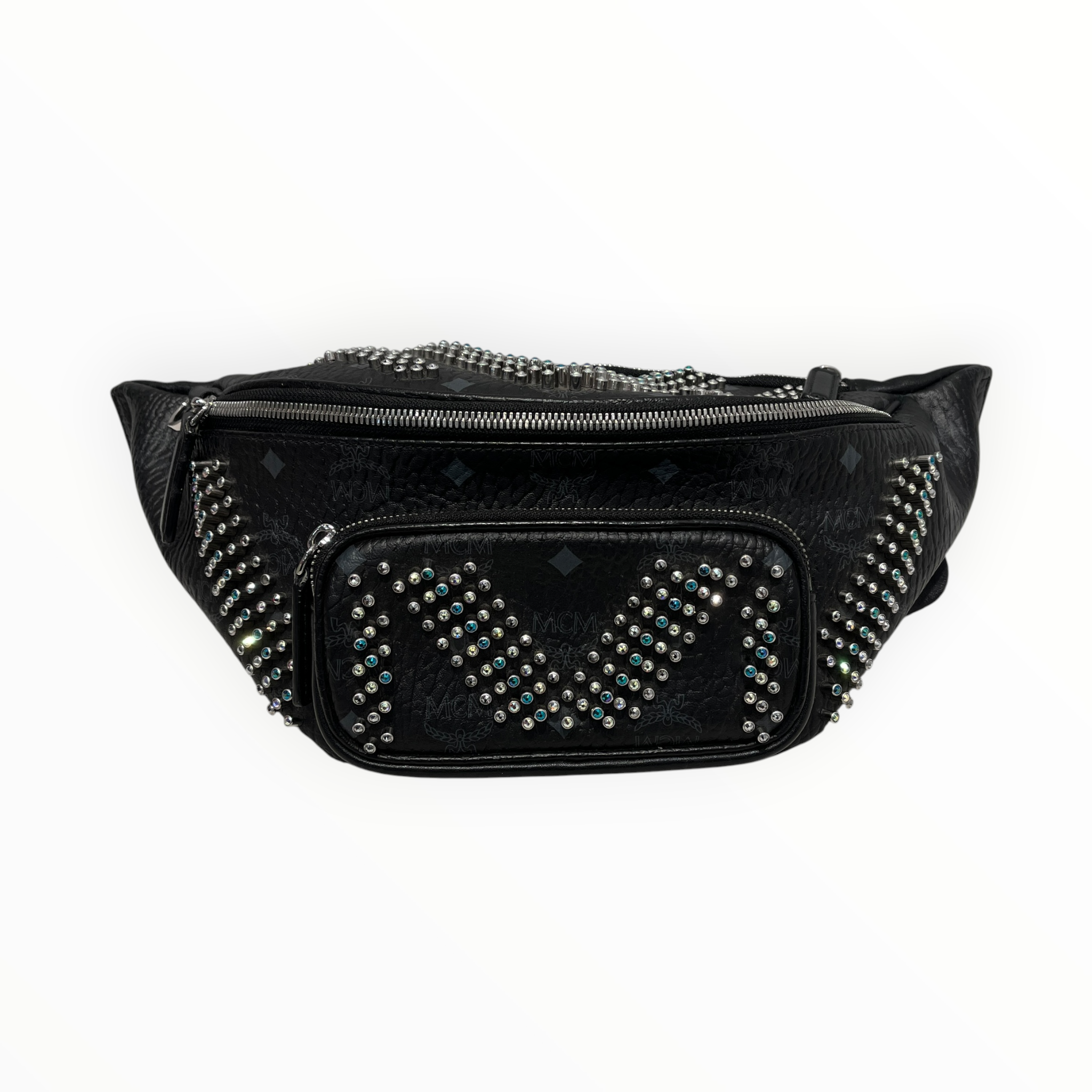 MCM/Fanny Pack/Iridescent/Leather/BLK/Black Rhinestone Lthr Belt Bag view 1