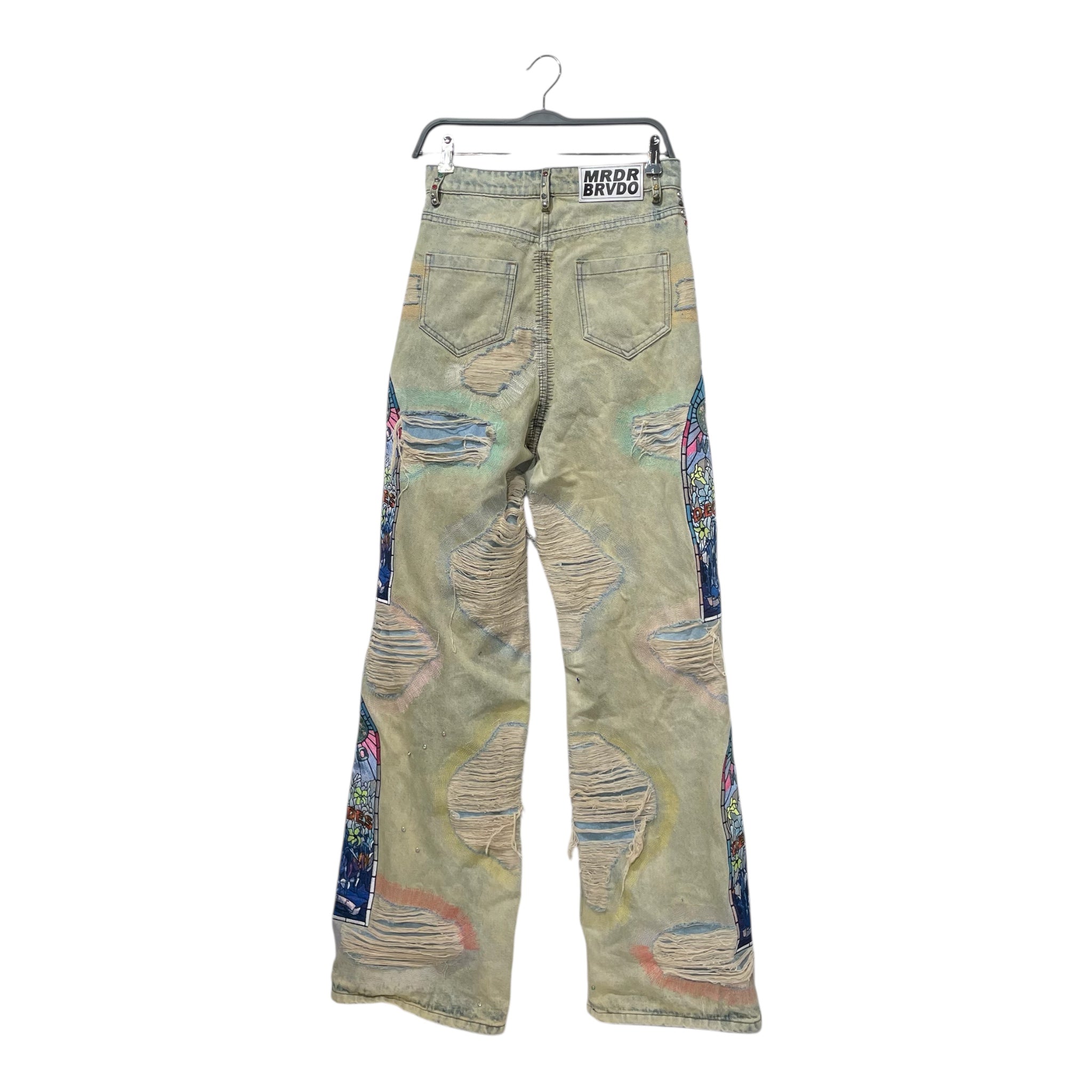 WHO DECIDES WAR/Wide Leg Pants/26/Graphic/Denim/BLU/stud distressed side embroider view 2