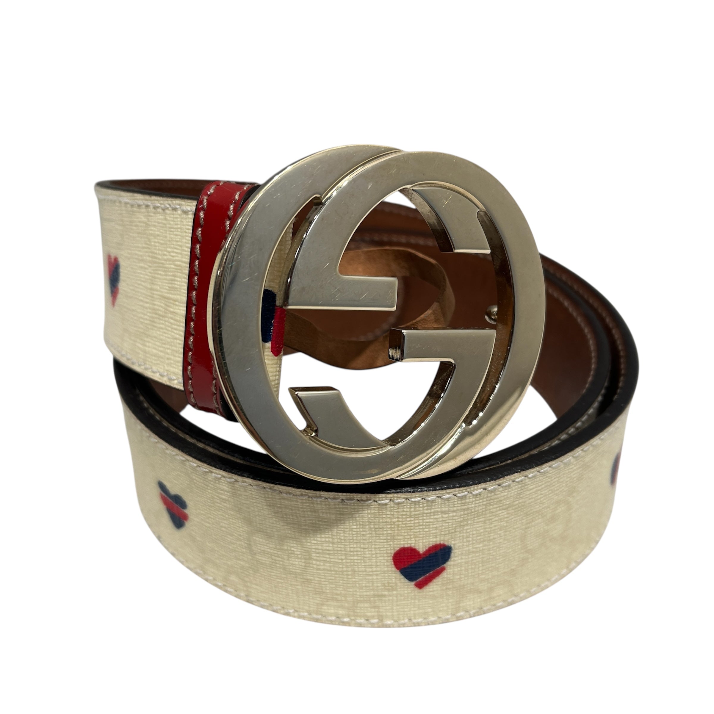 GUCCI/Belt/Monogram/Leather/CRM/RED BLUE HEARTS view 1