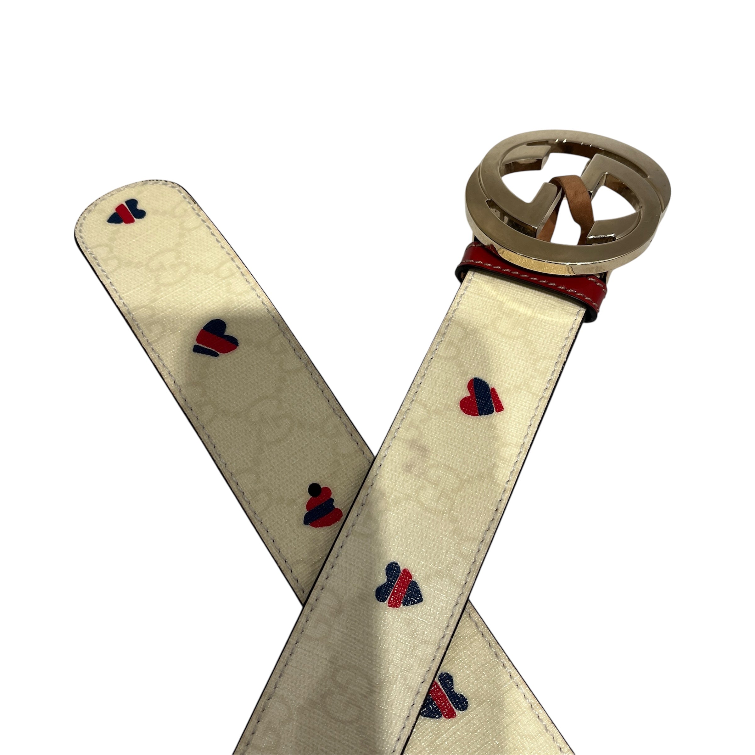 GUCCI/Belt/Monogram/Leather/CRM/RED BLUE HEARTS view 2