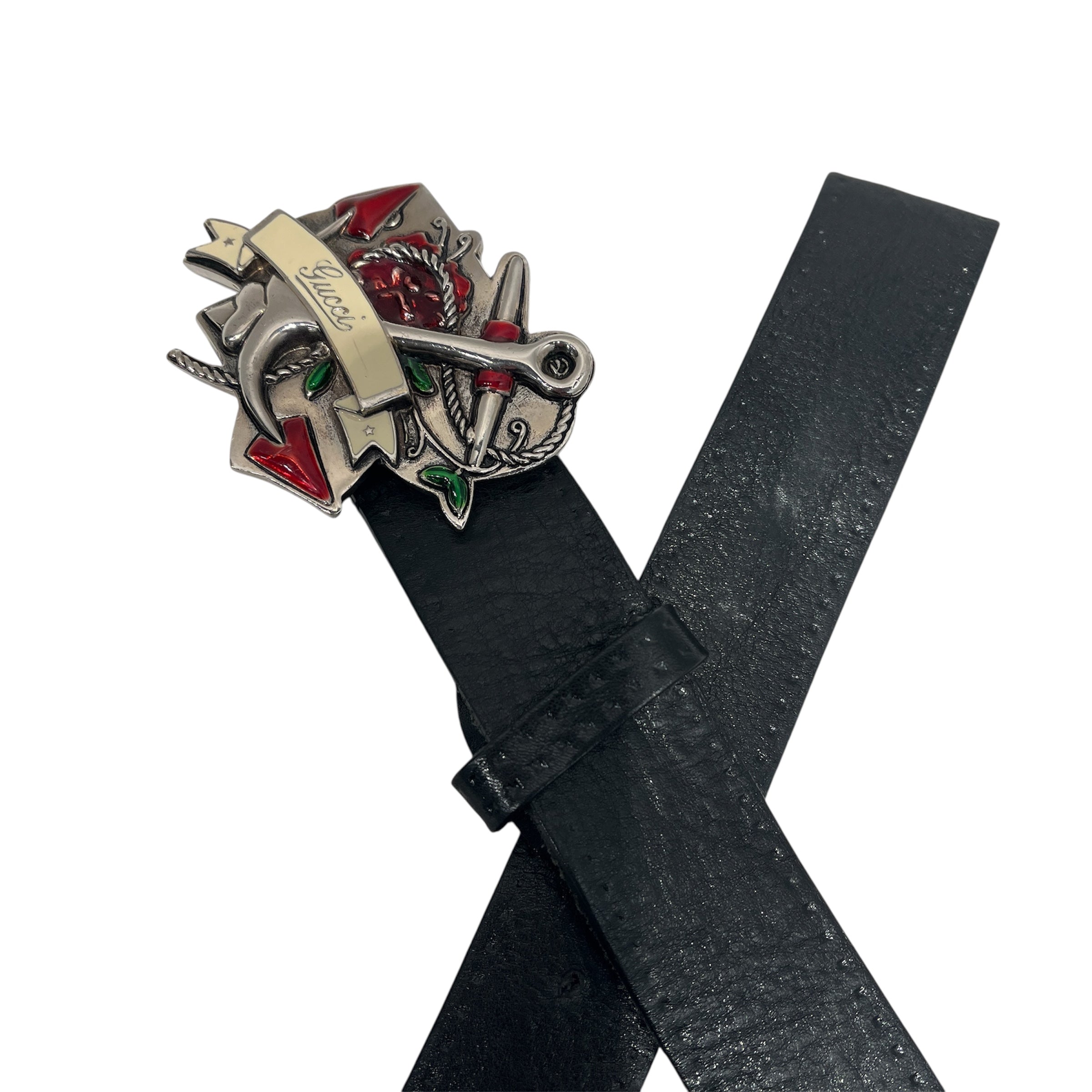 GUCCI/Belt/Leather/BLK/anchor rose buckle view 2