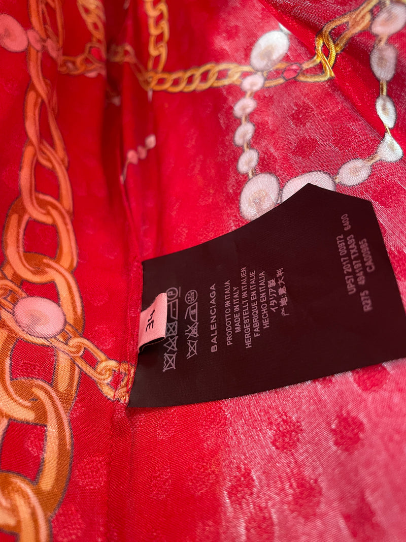 BALENCIAGA/LS Dress/34/All Over Print/Polyester/RED/GOLD CHAIN PRINT