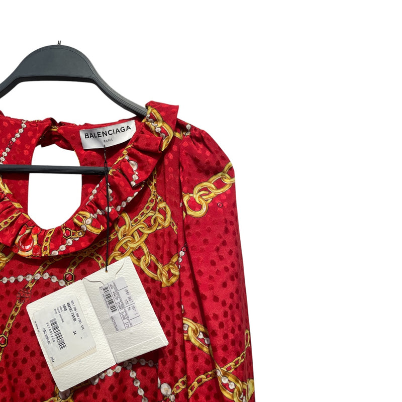 BALENCIAGA/LS Dress/34/All Over Print/Polyester/RED/GOLD CHAIN PRINT