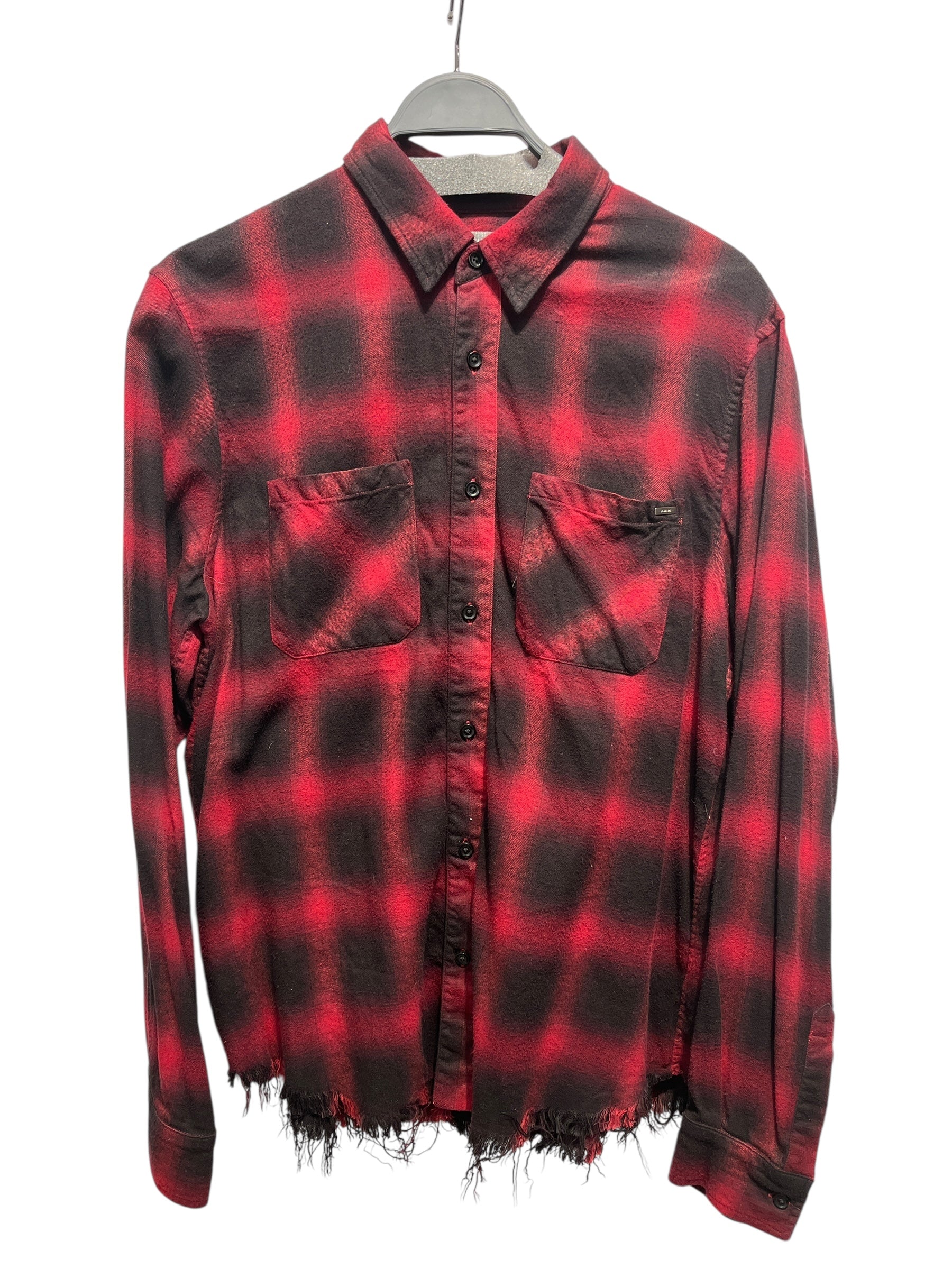 AMIRI/Flannel Shirt/M/Cotton/RED/Plaid/RAW HEM view 1