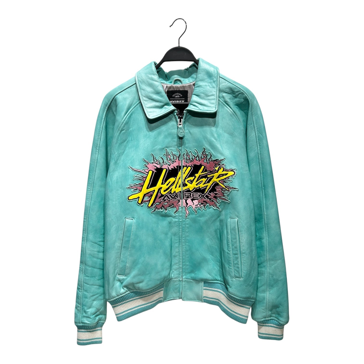 HELLSTAR/AVIREX/Leather Jkt/XL/Leather/BLU/All Over Print/TEAL FACE VARISTY view 1