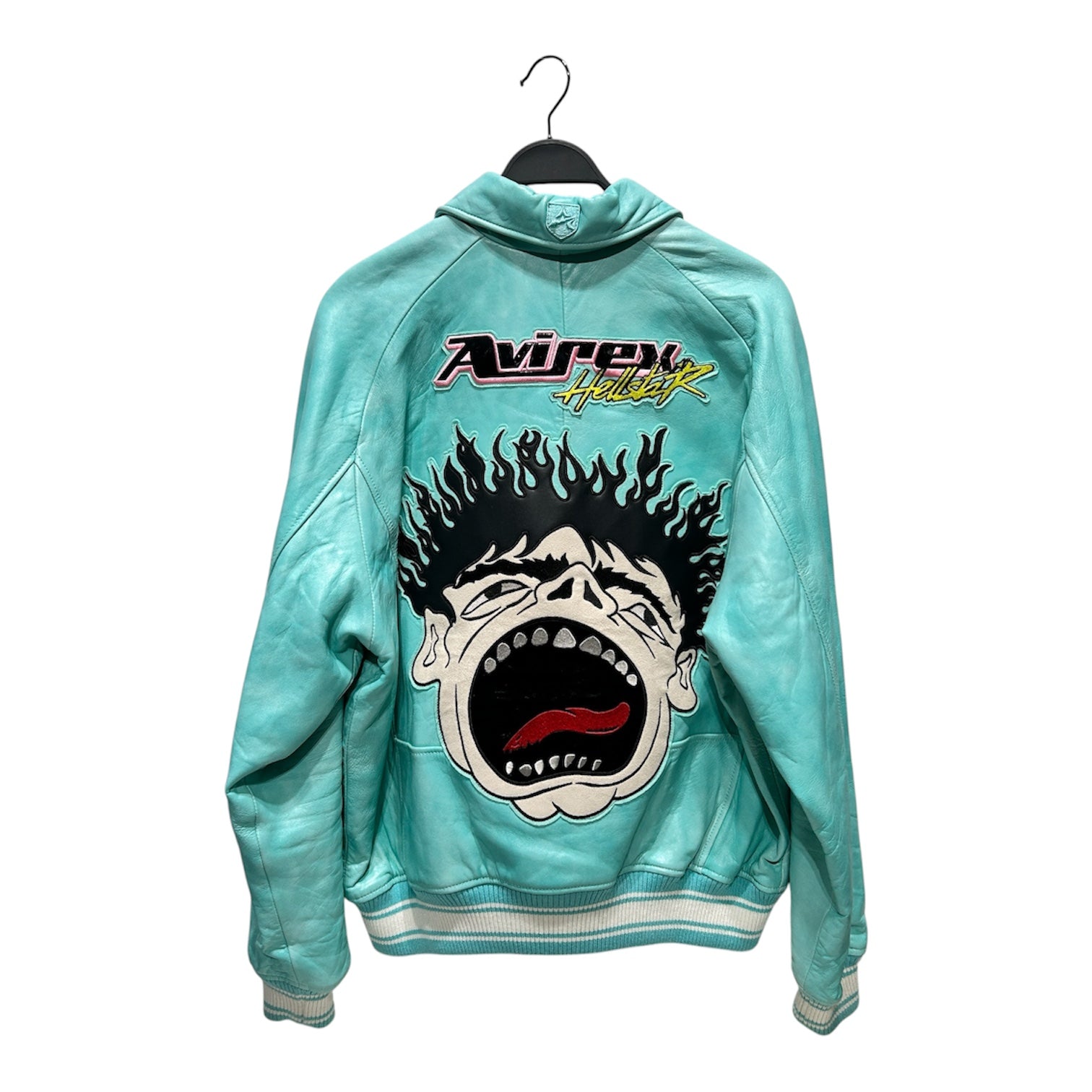HELLSTAR/AVIREX/Leather Jkt/XL/Leather/BLU/All Over Print/TEAL FACE VARISTY view 2