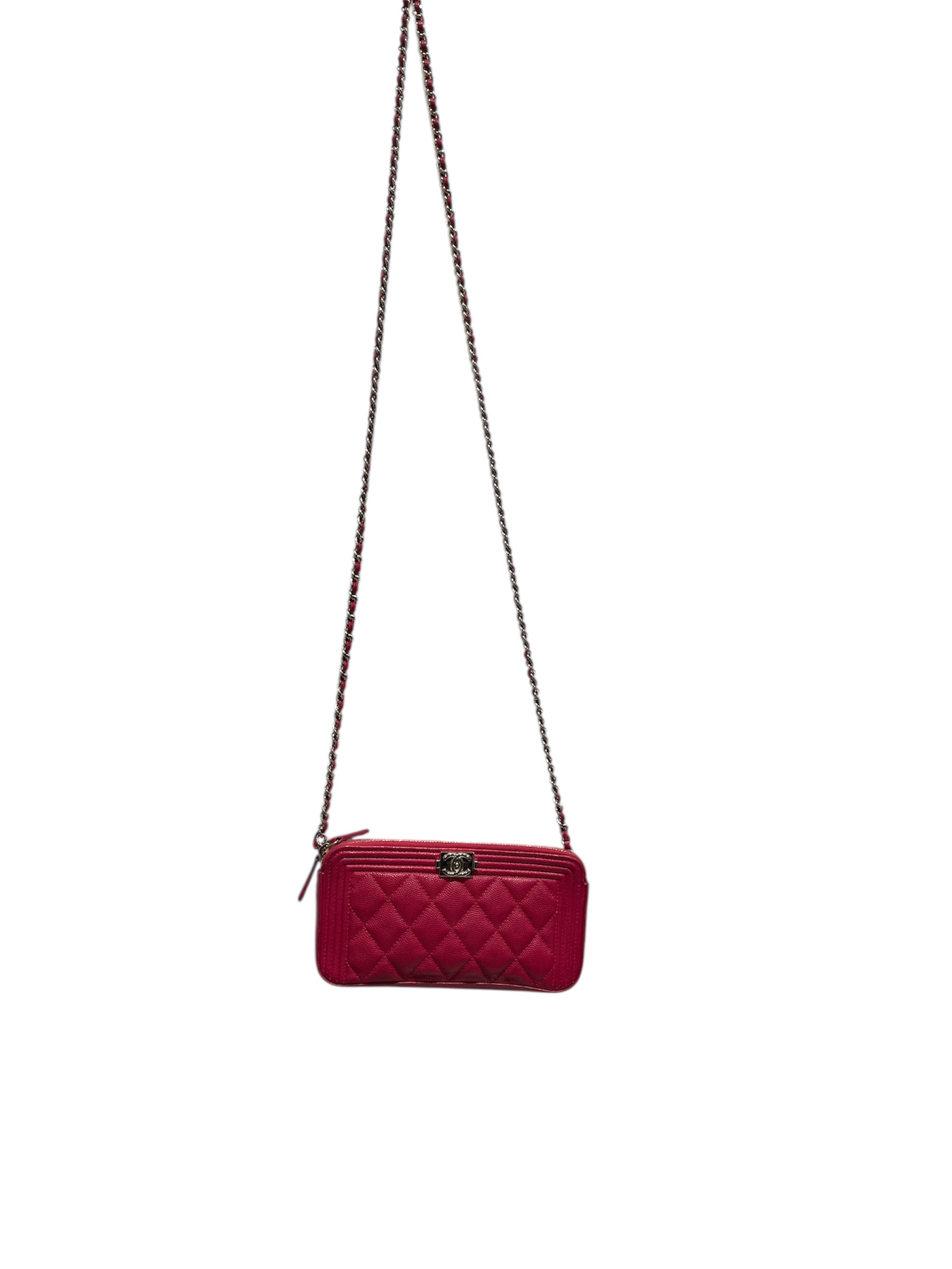 CHANEL/Clutch Bag/PNK/BOY DOUBKE ZIP CLUTCH W/ CHAIN view 1