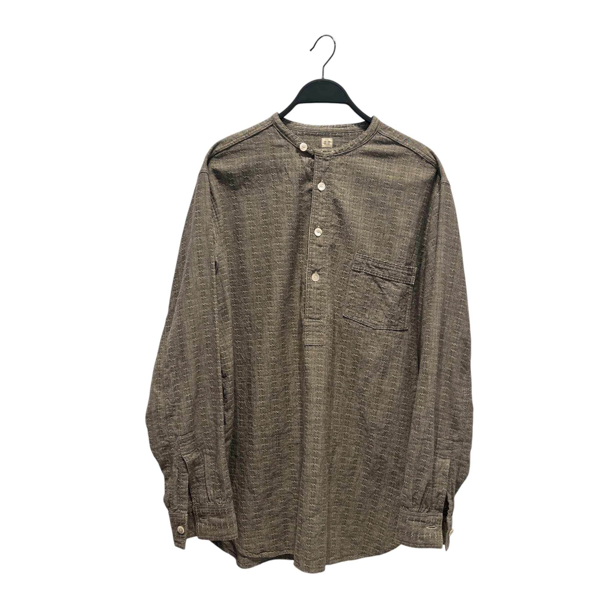 Taiga Takahashi/LS Shirt/16/Cotton/KHK/Band Collar/JACQUARD/PEARLESCENT BUTTONS view 1