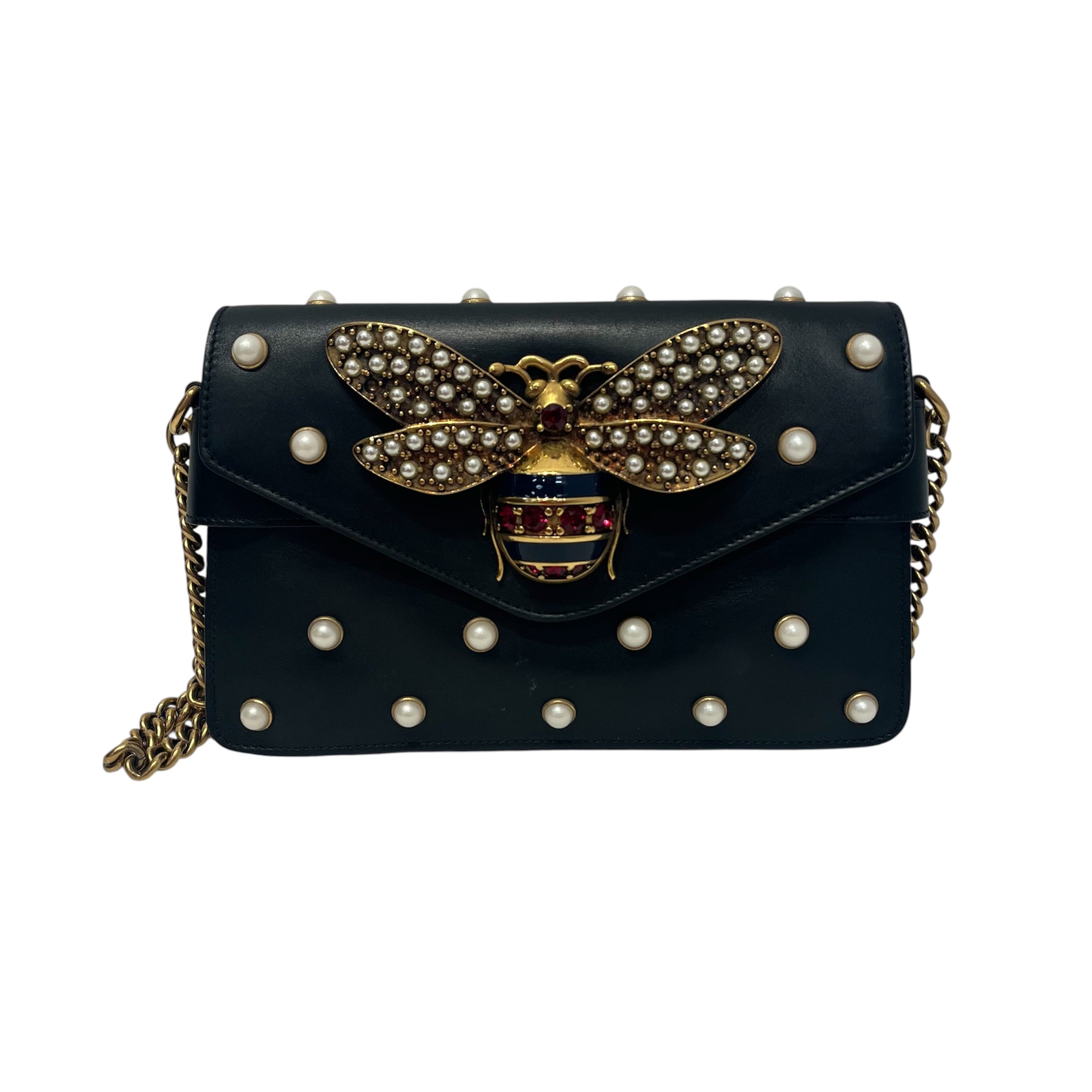 GUCCI/Bag/Leather/BLK/Pearl studded queen bee bag view 1