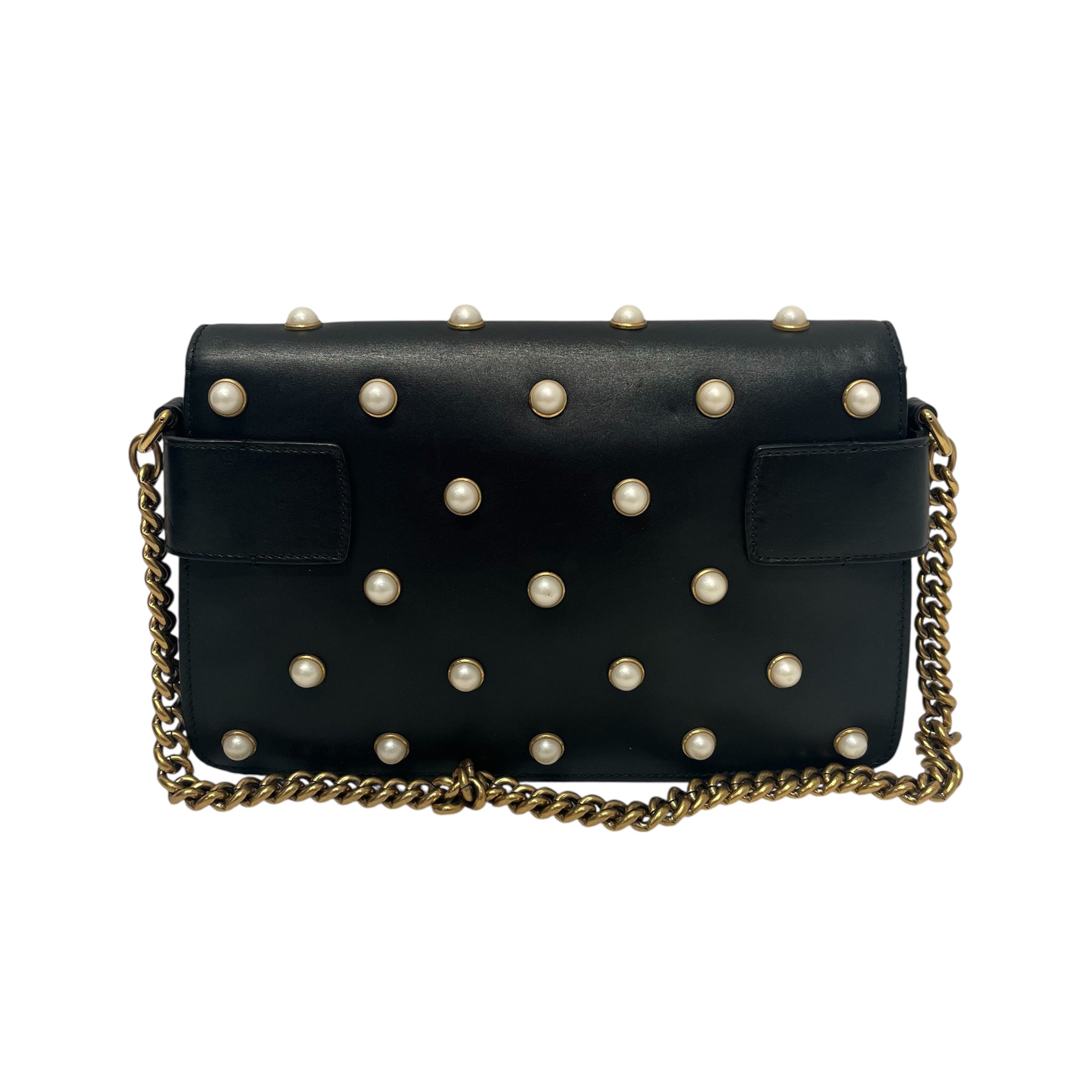 GUCCI/Bag/Leather/BLK/Pearl studded queen bee bag view 2