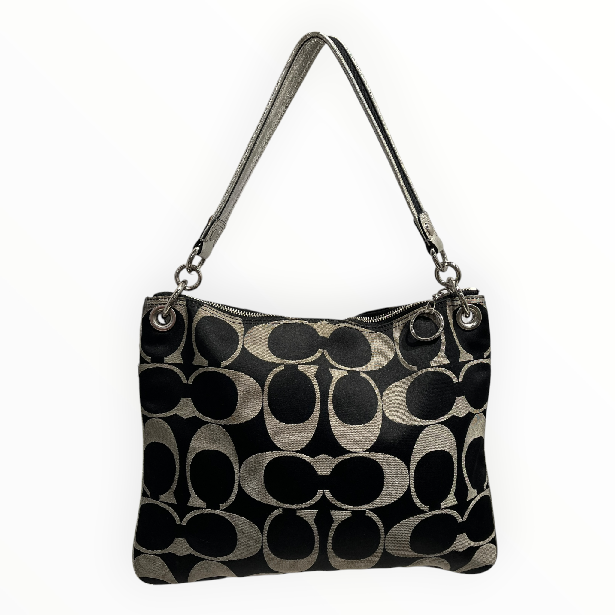 COACH/Hand Bag/Monogram/Cotton/SLV/Poppy Canvas Silver Top Handle view 1