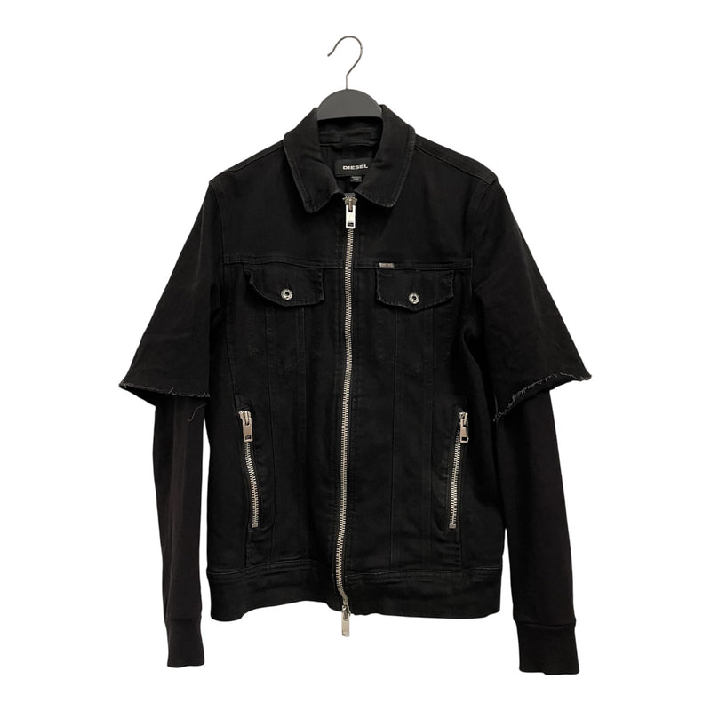 DIESEL/Denim Jkt/S/Cotton/BLK/CUT OFF DOUBLE LAYER SLEEVE