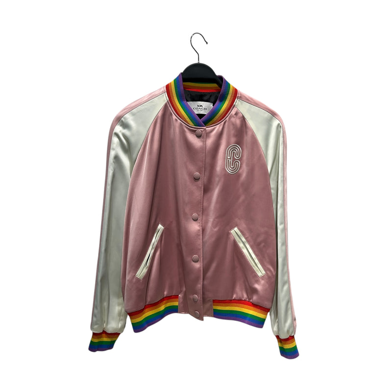 COACH/Souvenir Jkt/L/Polyester/PNK/RAINBOW SOUVENIR JACKET