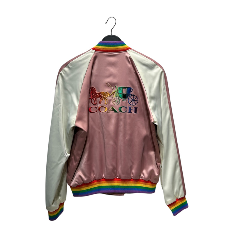 COACH/Souvenir Jkt/L/Polyester/PNK/RAINBOW SOUVENIR JACKET