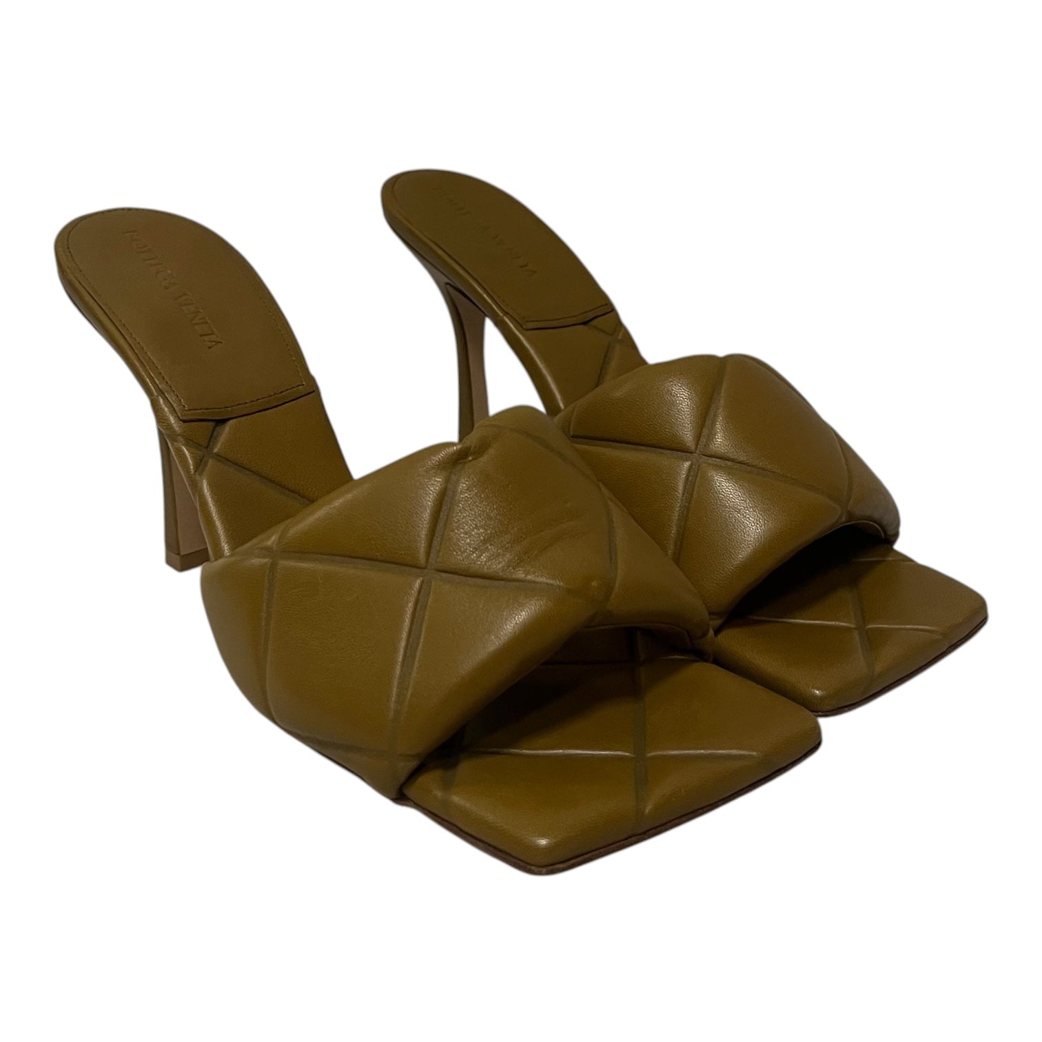 BOTTEGA VENETA/Heels/US 9/Leather/KHK/Open-Toe/leather slide embossed view 1