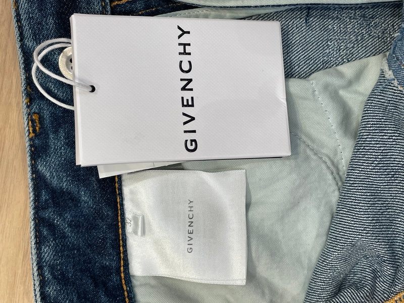 GIVENCHY/Straight Pants/32/Cotton/BLU/HEAVY DISTRESSED